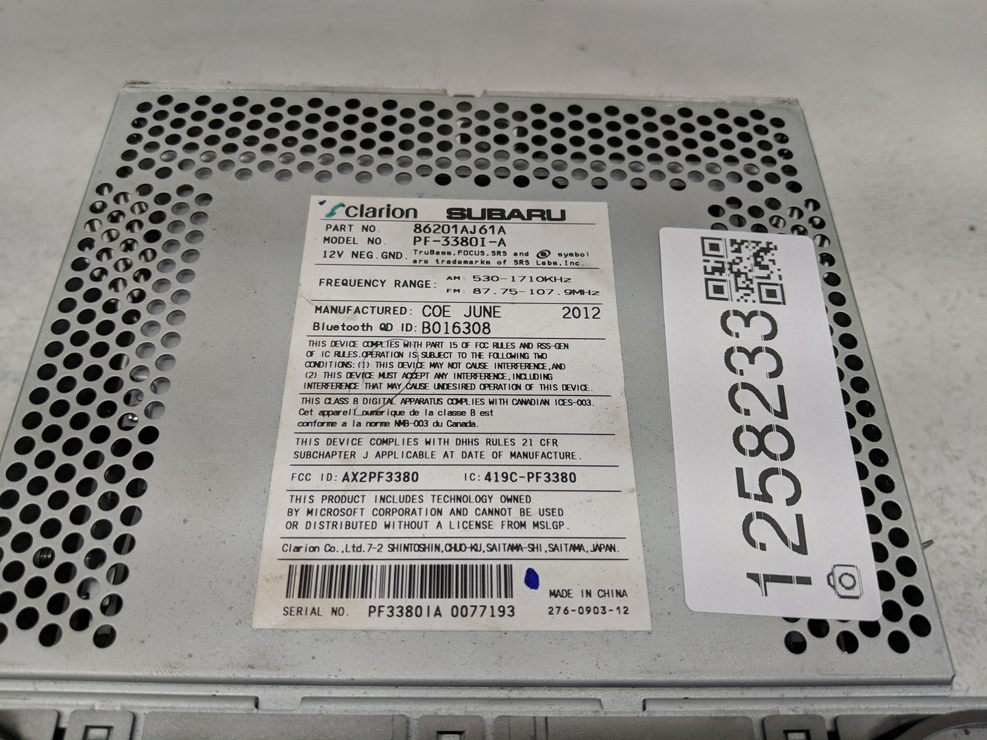 2012-2014 Subaru Legacy Radio AM FM Cd Player Receiver Replacement P/N:86201AJ61A Fits Fits 2012 2013 2014 OEM Used Auto Par