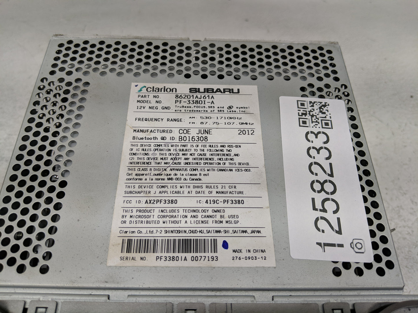 2012-2014 Subaru Legacy Radio AM FM Cd Player Receiver Replacement P/N:86201AJ61A Fits Fits 2012 2013 2014 OEM Used Auto Par