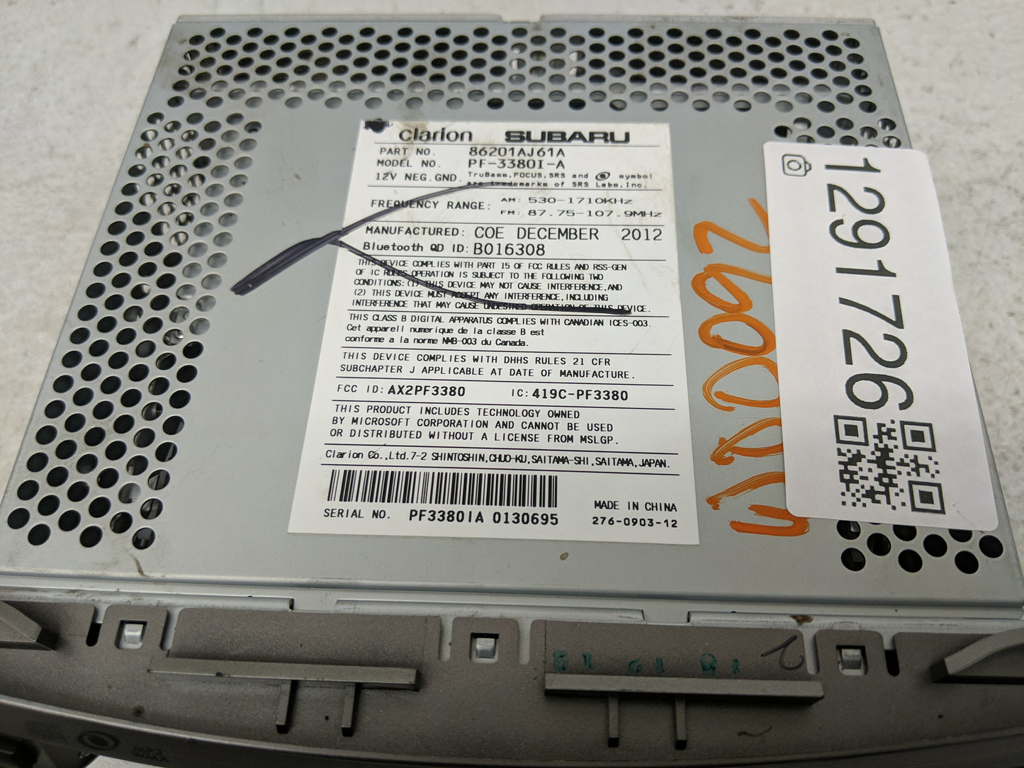 2012-2014 Subaru Legacy Radio AM FM Cd Player Receiver Replacement P/N:86201AJ61A Fits Fits 2012 2013 2014 OEM Used Auto Par