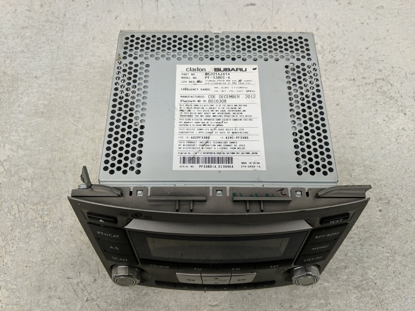 2012-2014 Subaru Legacy Radio AM FM Cd Player Receiver Replacement P/N:86201AJ61A Fits Fits 2012 2013 2014 OEM Used Auto Par