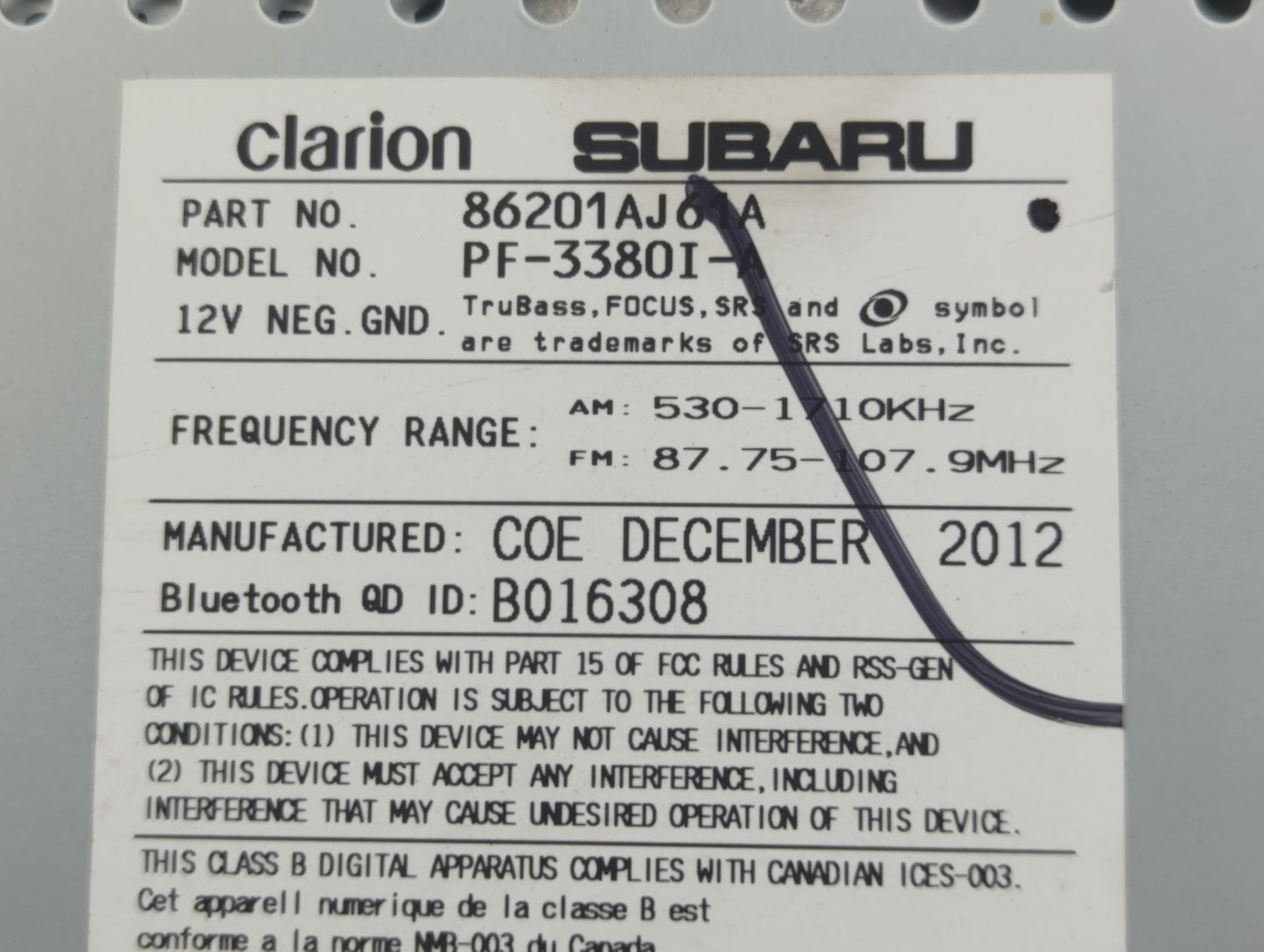 2012-2014 Subaru Legacy Radio AM FM Cd Player Receiver Replacement P/N:86201AJ61A Fits Fits 2012 2013 2014 OEM Used Auto Par
