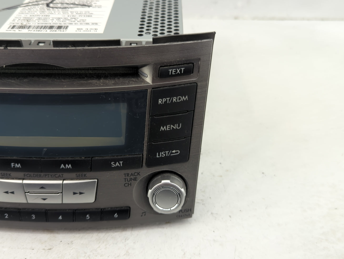 2013-2014 Subaru Legacy Radio AM FM Cd Player Receiver Replacement P/N:86201AJ61A Fits Fits 2013 2014 OEM Used Auto Parts - 