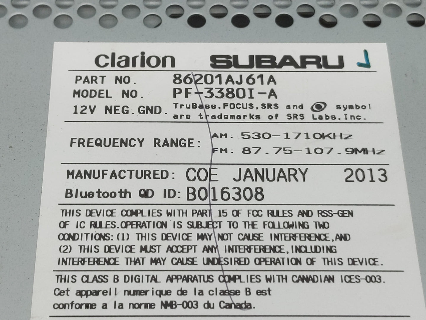 2012-2014 Subaru Legacy Radio AM FM Cd Player Receiver Replacement P/N:86201AJ61A Fits Fits 2012 2013 2014 OEM Used Auto Par