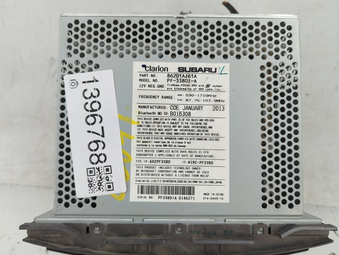 2013-2014 Subaru Legacy Radio AM FM Cd Player Receiver Replacement P/N:86201AJ61A Fits Fits 2013 2014 OEM Used Auto Parts - 