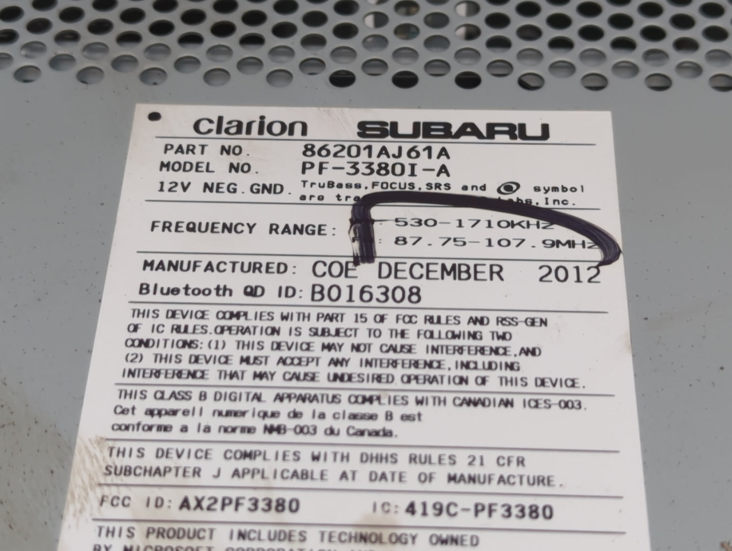 2012-2014 Subaru Legacy Radio AM FM Cd Player Receiver Replacement P/N:86201AJ61A Fits Fits 2012 2013 2014 OEM Used Auto Par
