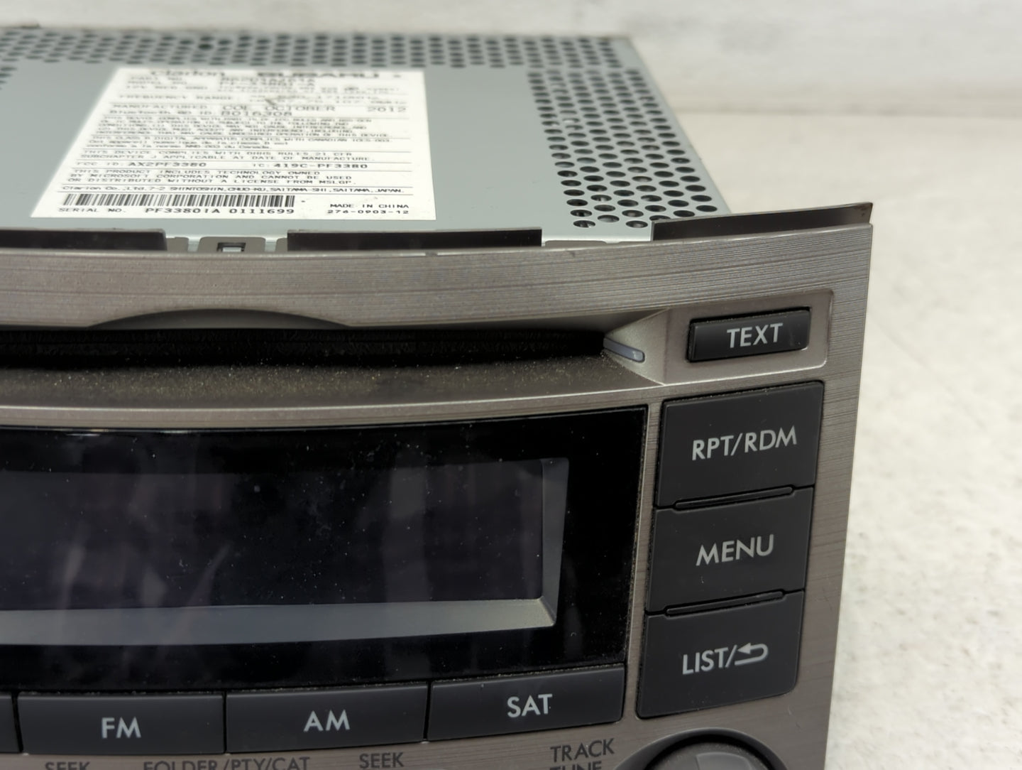 2012-2014 Subaru Legacy Radio AM FM Cd Player Receiver Replacement P/N:86201AJ61A Fits Fits 2012 2013 2014 OEM Used Auto Par