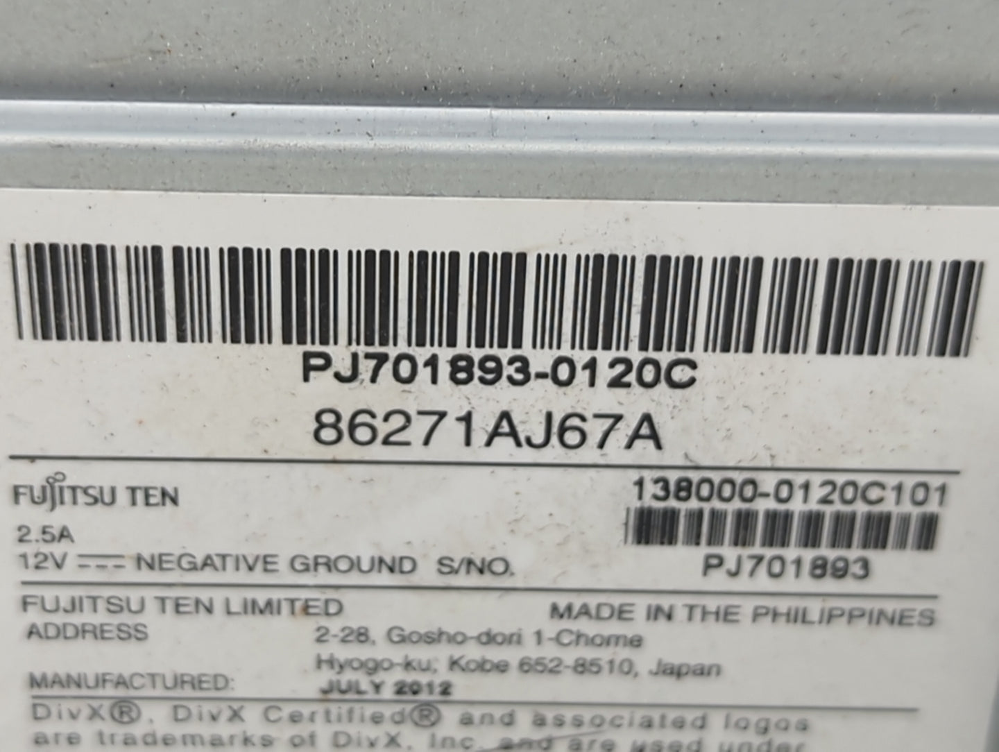 2013 Subaru Legacy Radio AM FM Cd Player Receiver Replacement P/N:86271AJ67A Fits OEM Used Auto Parts - Oemusedautoparts1.co