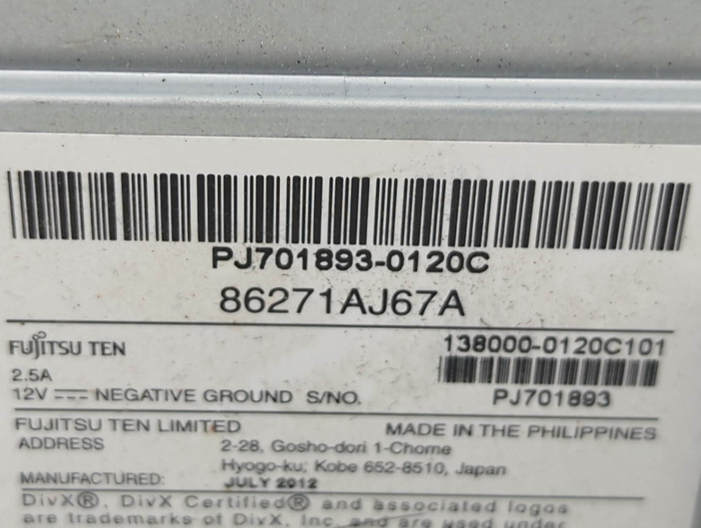 2013 Subaru Legacy Radio AM FM Cd Player Receiver Replacement P/N:86271AJ67A Fits OEM Used Auto Parts - Oemusedautoparts1.co