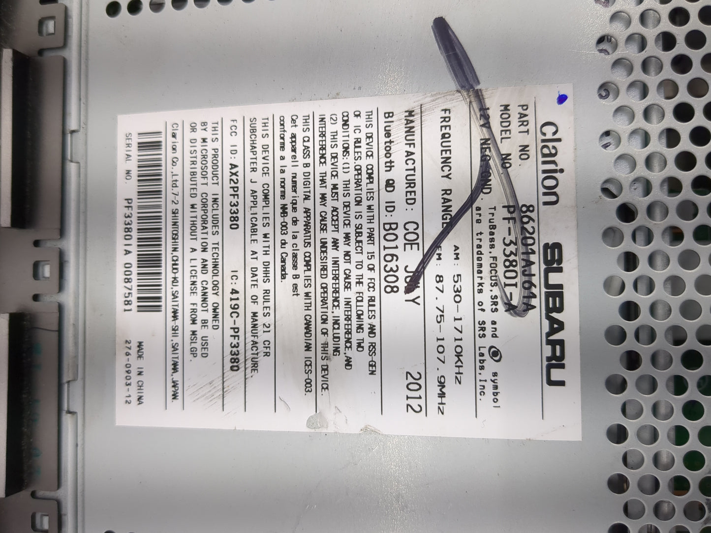 2012-2014 Subaru Legacy Radio AM FM Cd Player Receiver Replacement P/N:86201AJ61A PF-3380I-A, 86273 AJ01 Fits Fits 2012 2013