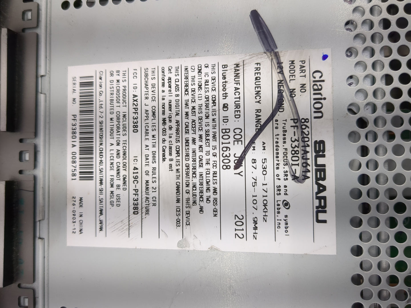 2012-2014 Subaru Legacy Radio AM FM Cd Player Receiver Replacement P/N:86201AJ61A PF-3380I-A, 86273 AJ01 Fits Fits 2012 2013