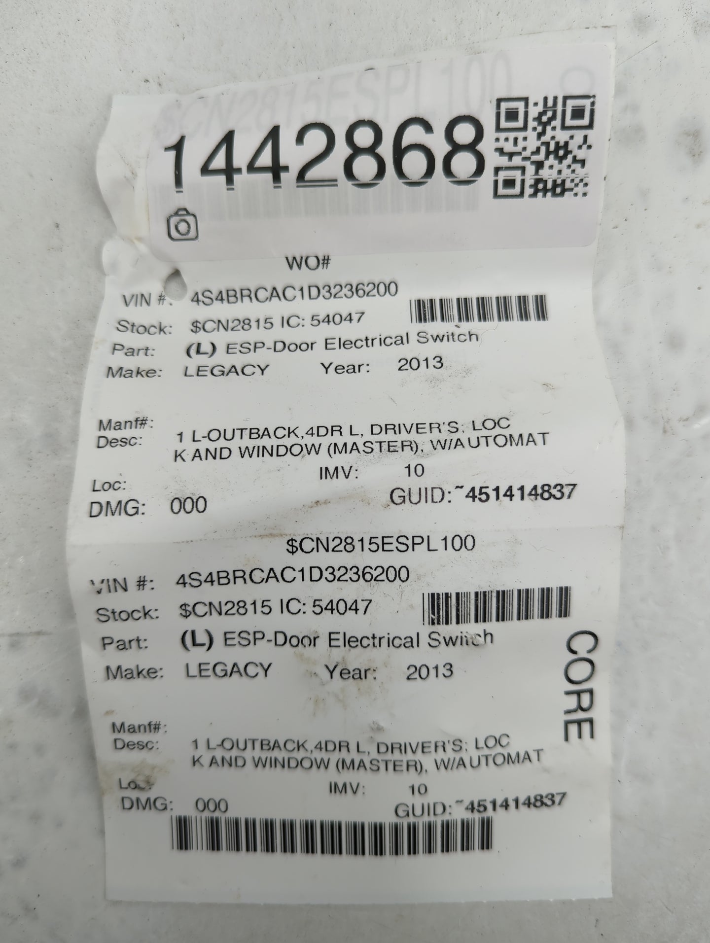 2013-2014 Subaru Legacy Master Power Window Switch Replacement Driver Side Left P/N:83071AJ22A Fits Fits 2013 2014 OEM Used 