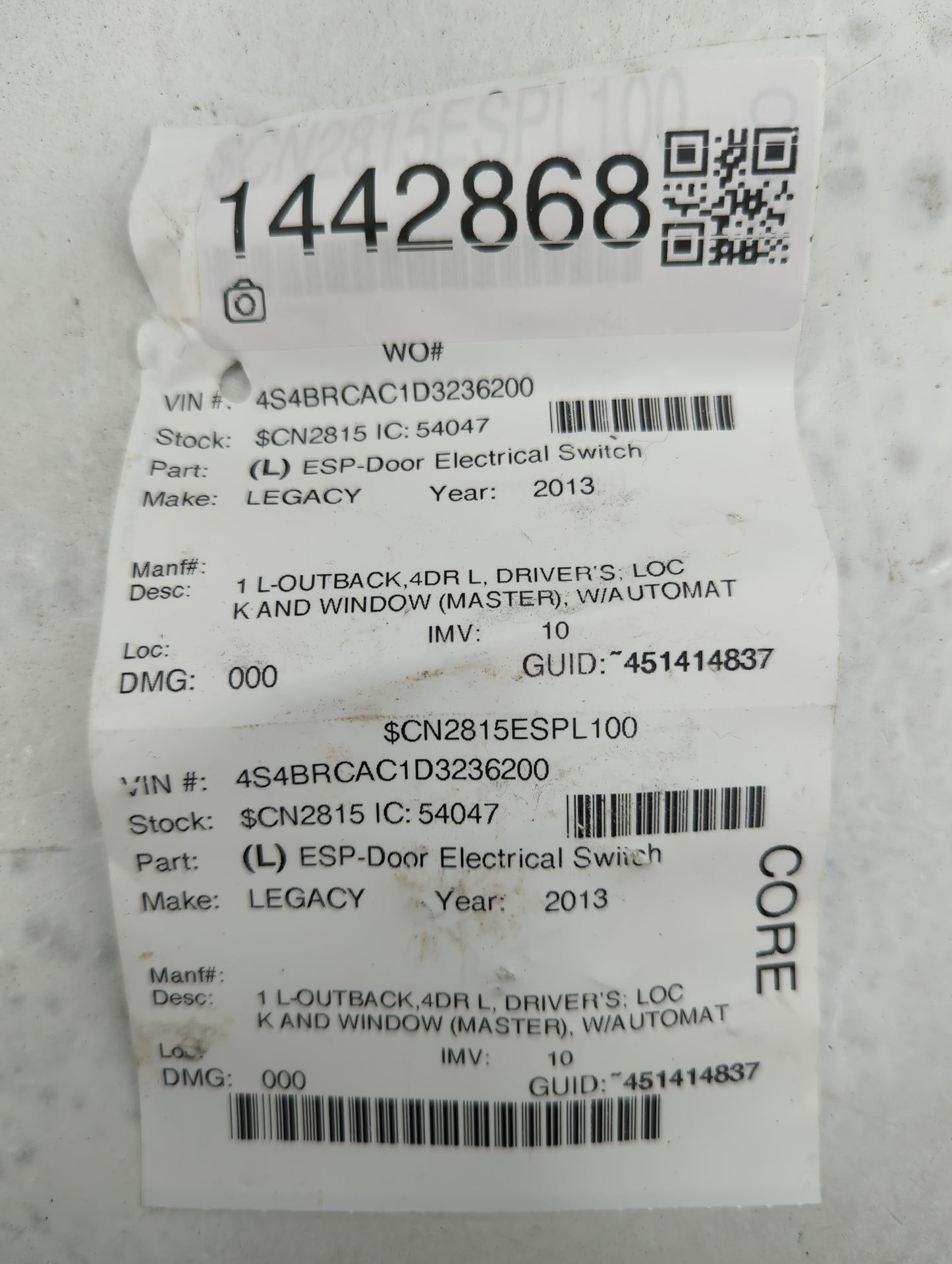 2013-2014 Subaru Legacy Master Power Window Switch Replacement Driver Side Left P/N:83071AJ22A Fits Fits 2013 2014 OEM Used 