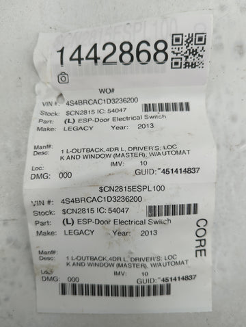 2013-2014 Subaru Legacy Master Power Window Switch Replacement Driver Side Left P/N:83071AJ22A Fits Fits 2013 2014 OEM Used 
