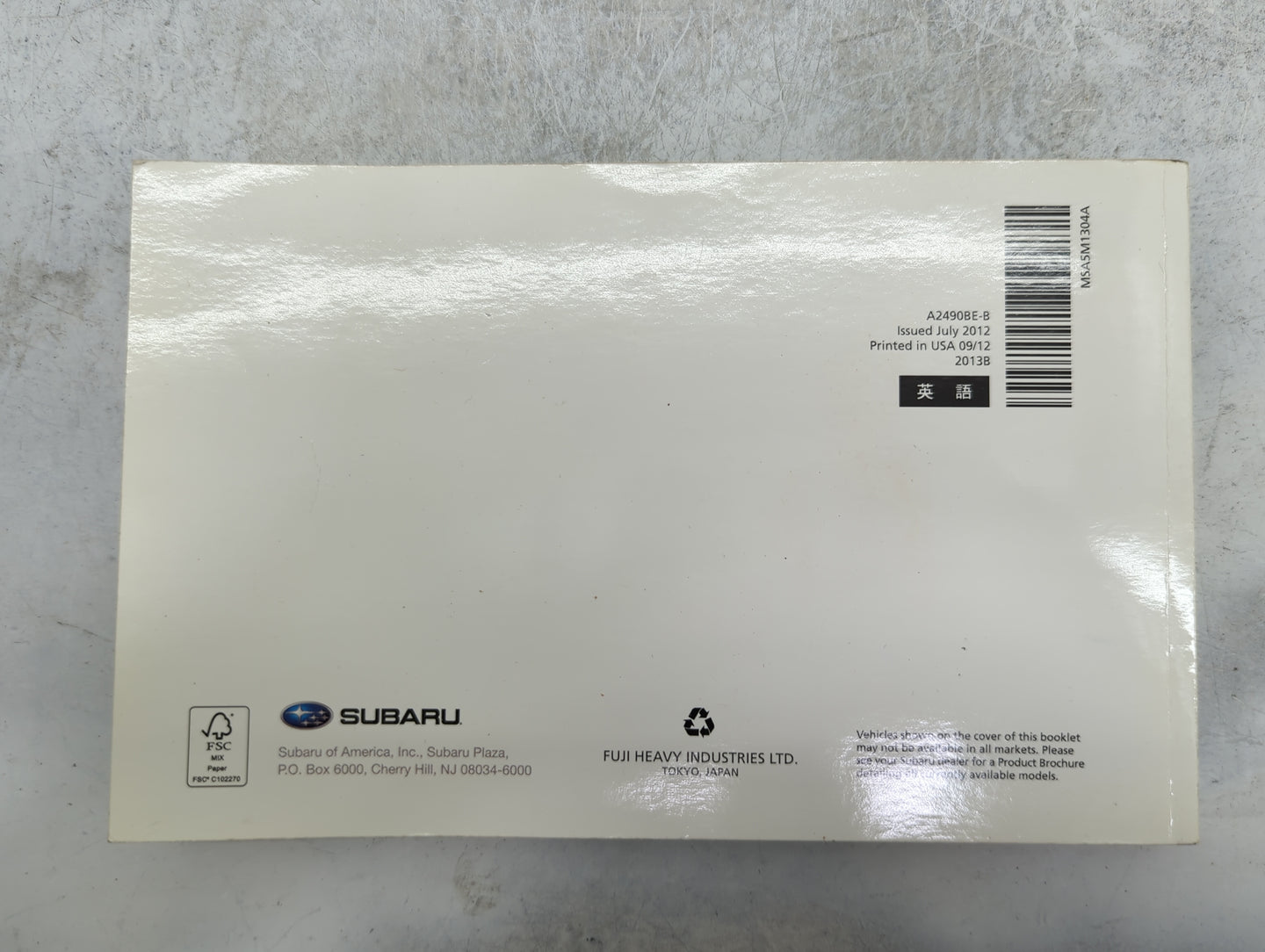 2013 Subaru Legacy Owners Manual Book Guide P/N:A2490BE-B MSA5M1304A, MSA5B1311A OEM Used Auto Parts - Oemusedautoparts1.com