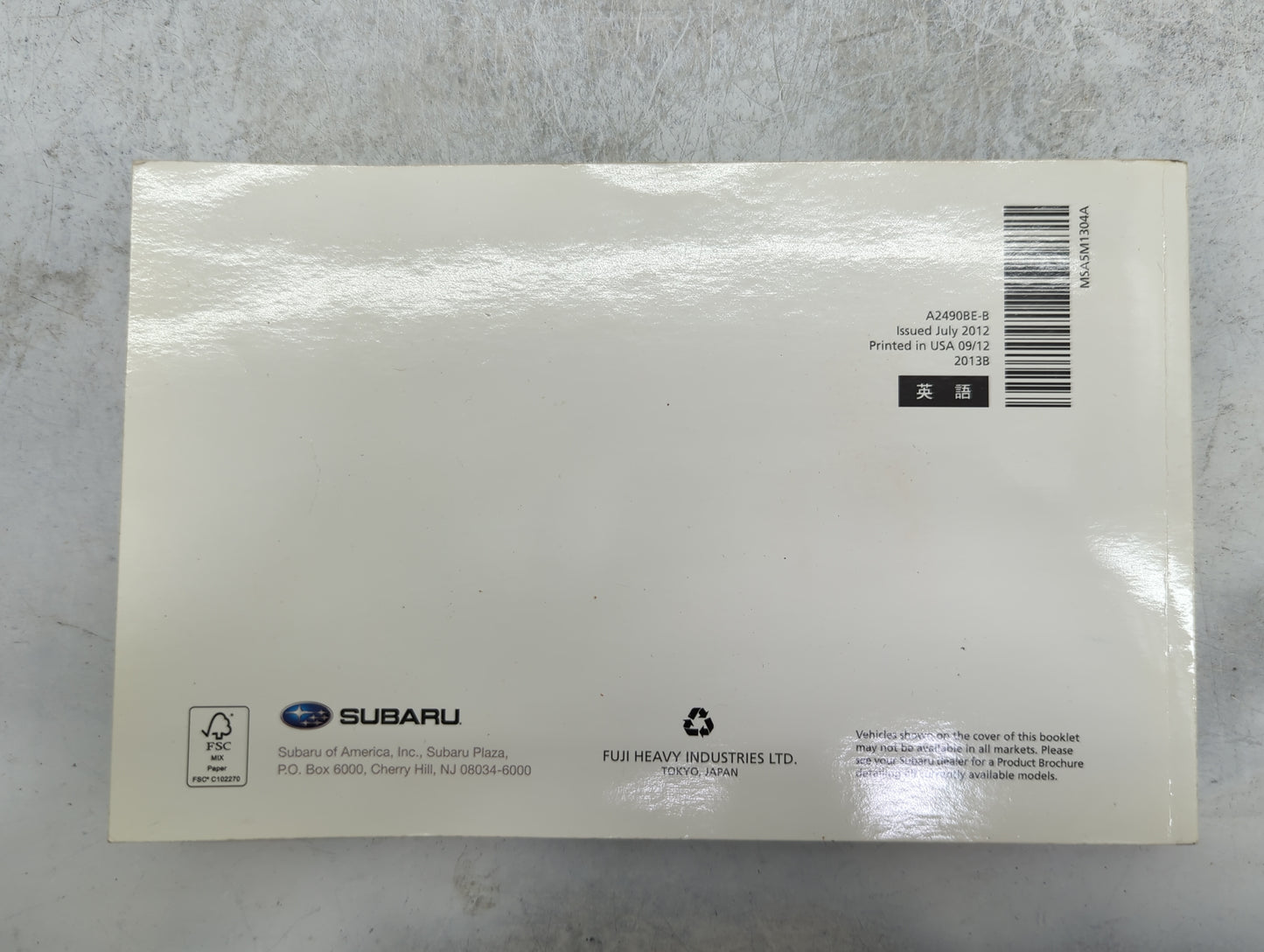 2013 Subaru Legacy Owners Manual Book Guide P/N:A2490BE-B MSA5M1304A, MSA5B1311A OEM Used Auto Parts - Oemusedautoparts1.com
