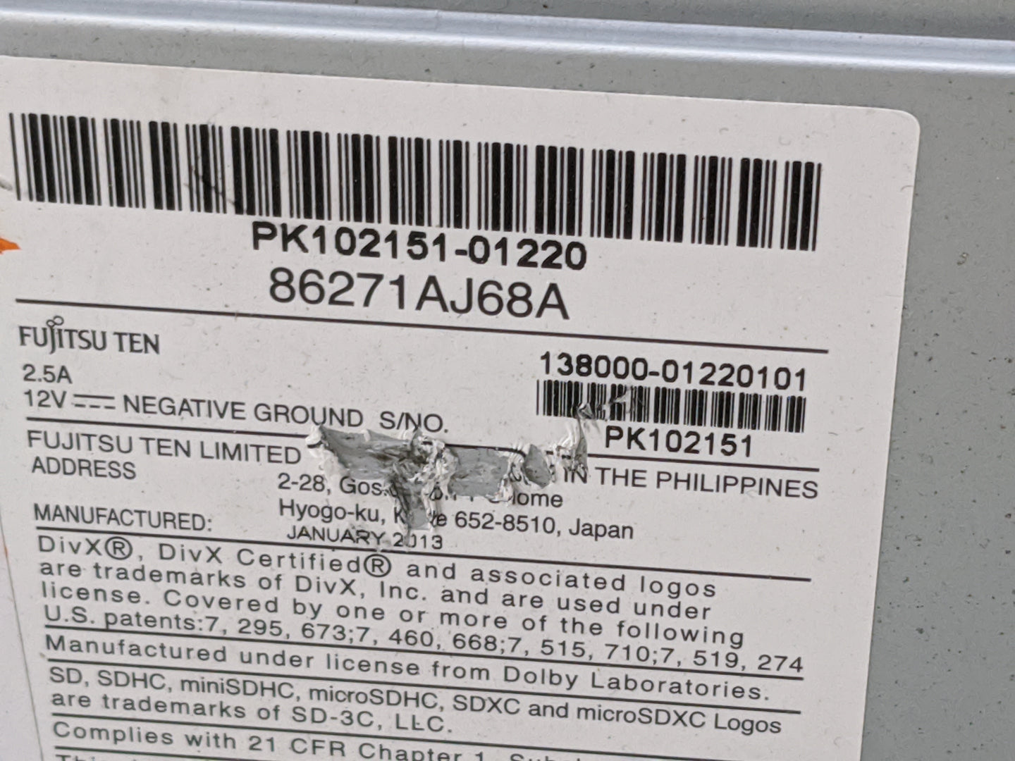 2013 Subaru Legacy Radio AM FM Cd Player Receiver Replacement P/N:86271AJ68A PK102151-01220, PK102151, 138000-01220101 Fits 