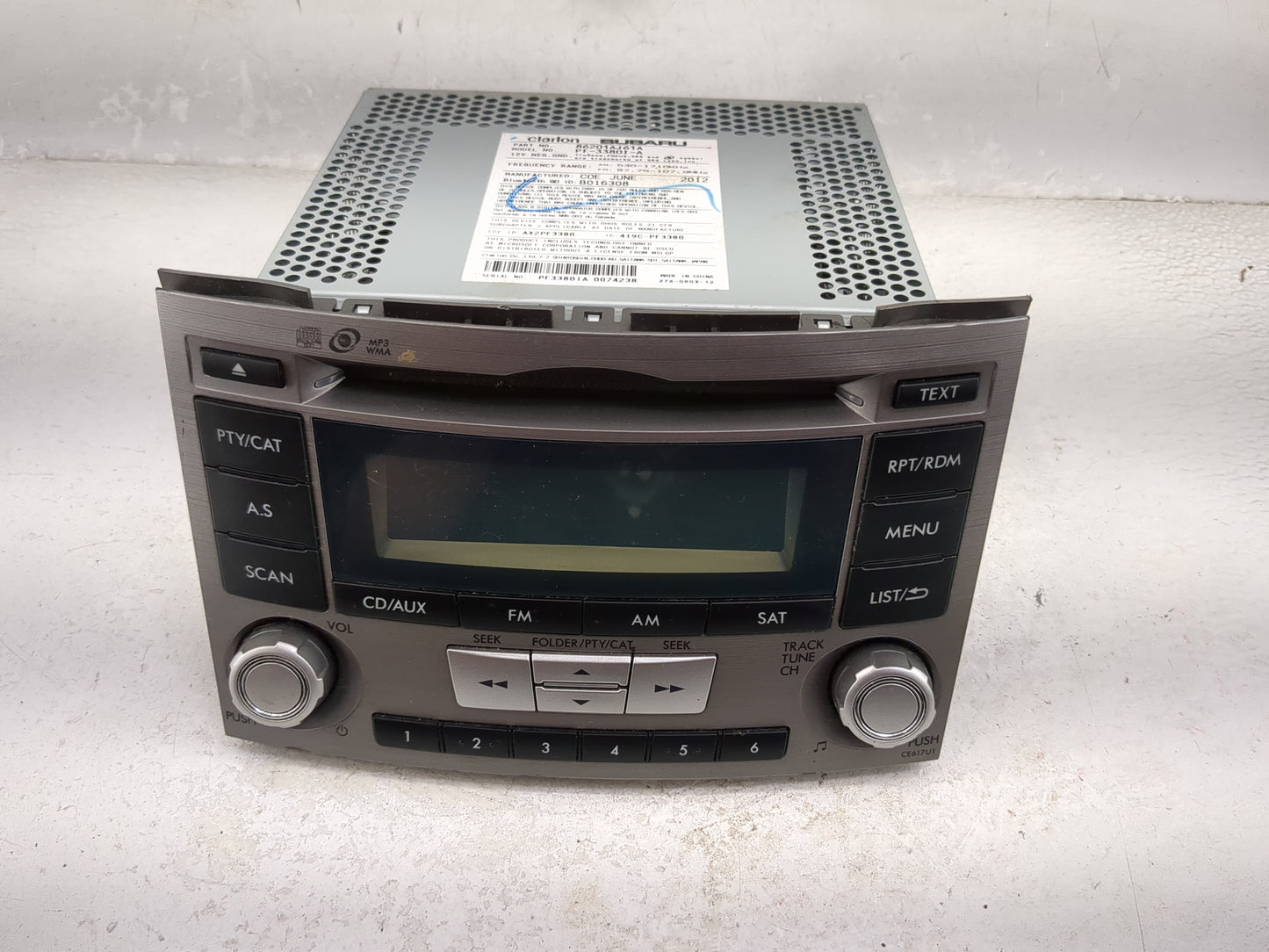 2012-2014 Subaru Legacy Radio AM FM Cd Player Receiver Replacement P/N:86201AJ61A PF-3380I-A, PF33801A Fits Fits 2012 2013 2