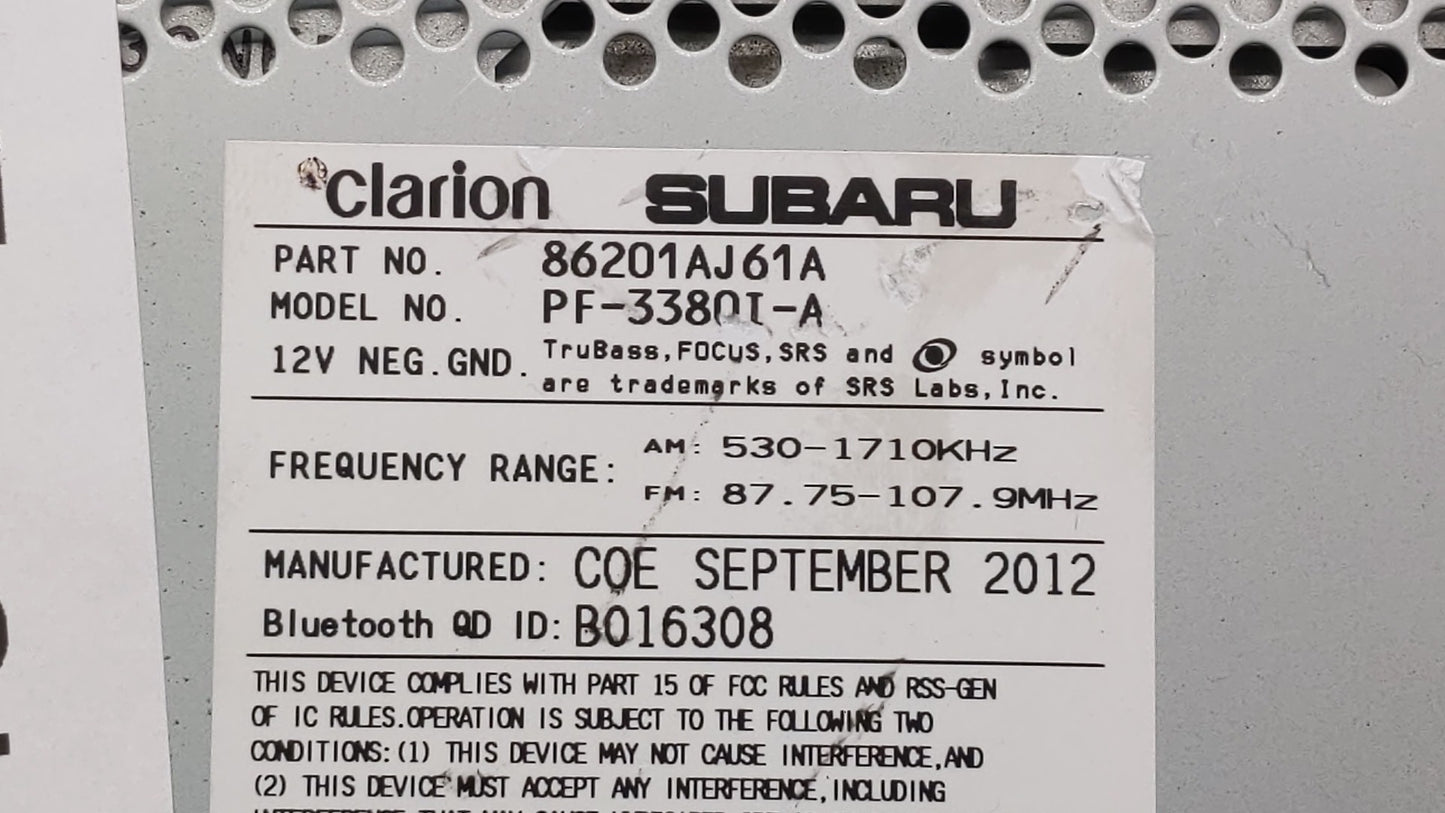 2012-2014 Subaru Legacy Radio AM FM Cd Player Receiver Replacement P/N:86201AJ61A Fits Fits 2012 2013 2014 OEM Used Auto Par