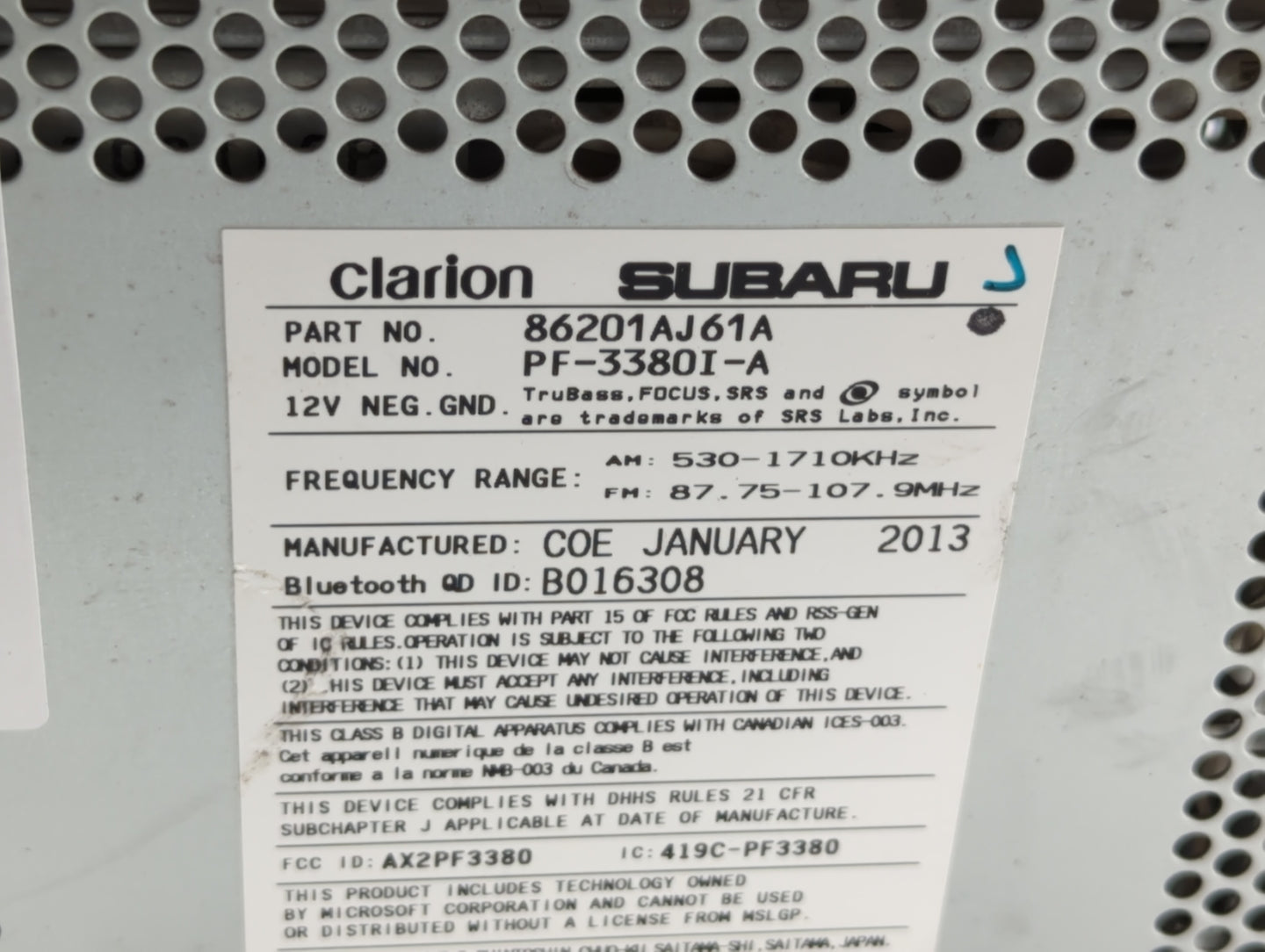 2012-2014 Subaru Legacy Radio AM FM Cd Player Receiver Replacement P/N:86201AJ61A Fits Fits 2012 2013 2014 OEM Used Auto Par