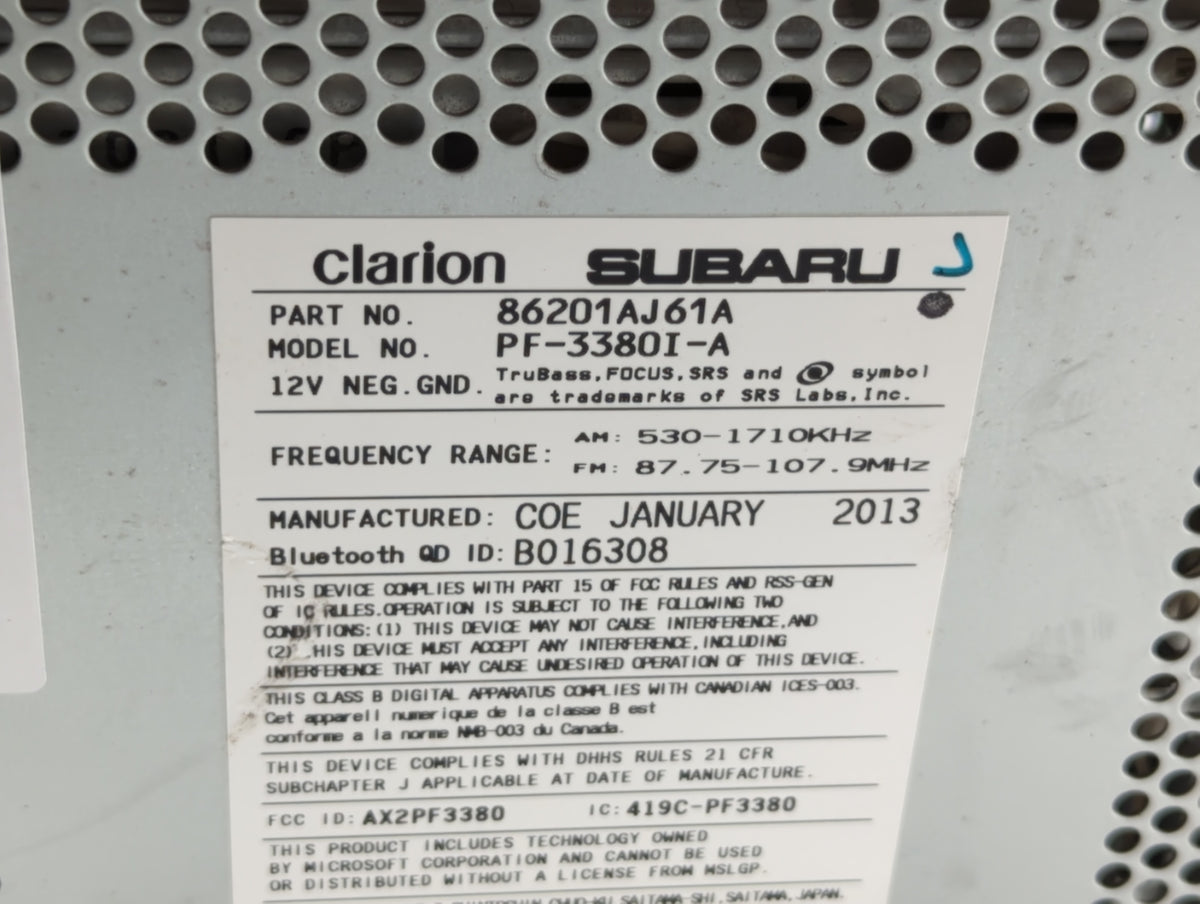 2012-2014 Subaru Legacy Radio AM FM Cd Player Receiver Replacement P/N:86201AJ61A Fits 2012 2013 2014 OEM Used Auto Parts - 