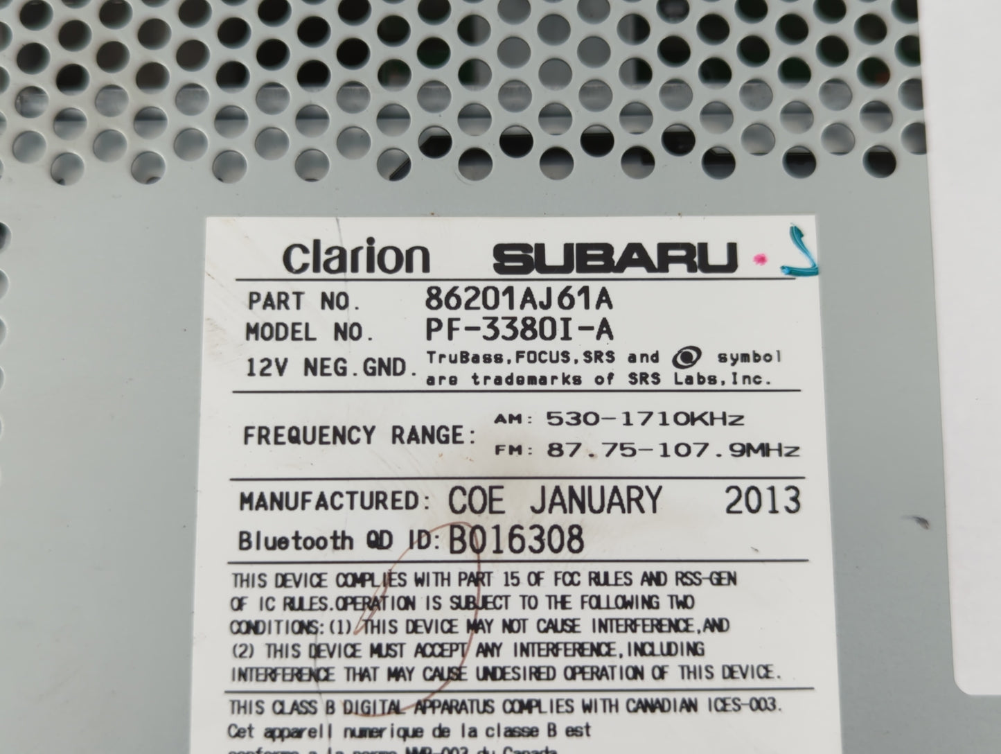 2012-2014 Subaru Legacy Radio AM FM Cd Player Receiver Replacement P/N:86201AJ66A 86201AJ61A Fits Fits 2012 2013 2014 OEM Us