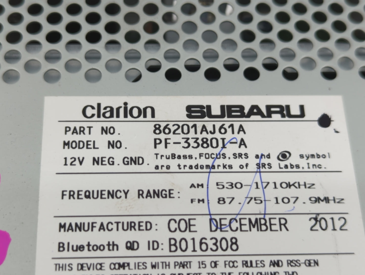 2012-2014 Subaru Legacy Am Fm Cd Player Radio Receiver - Oemusedautoparts1.com