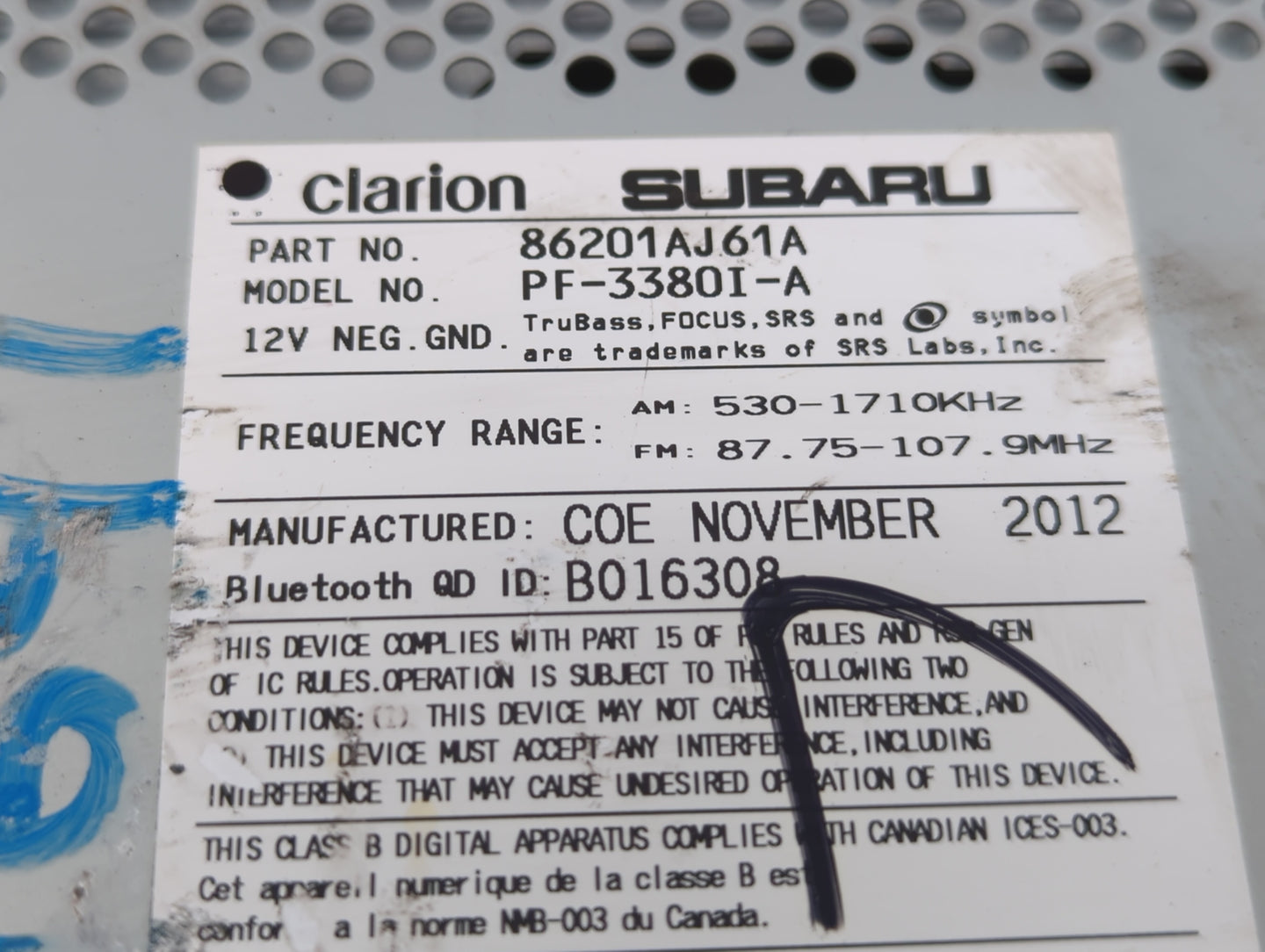 2012-2014 Subaru Legacy Radio AM FM Cd Player Receiver Replacement P/N:86201AJ61A Fits Fits 2012 2013 2014 OEM Used Auto Par