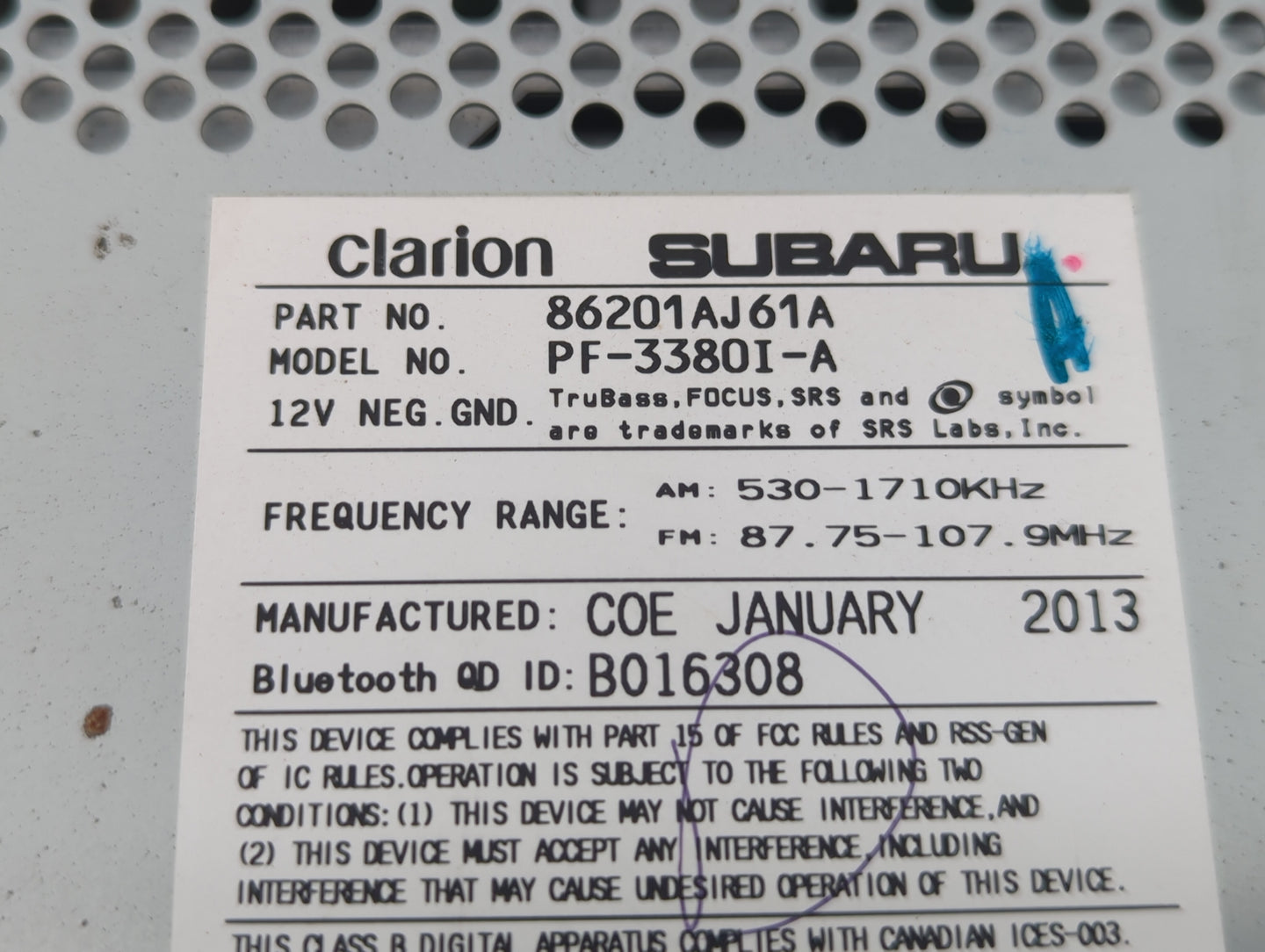 2012-2014 Subaru Legacy Am Fm Cd Player Radio Receiver - Oemusedautoparts1.com