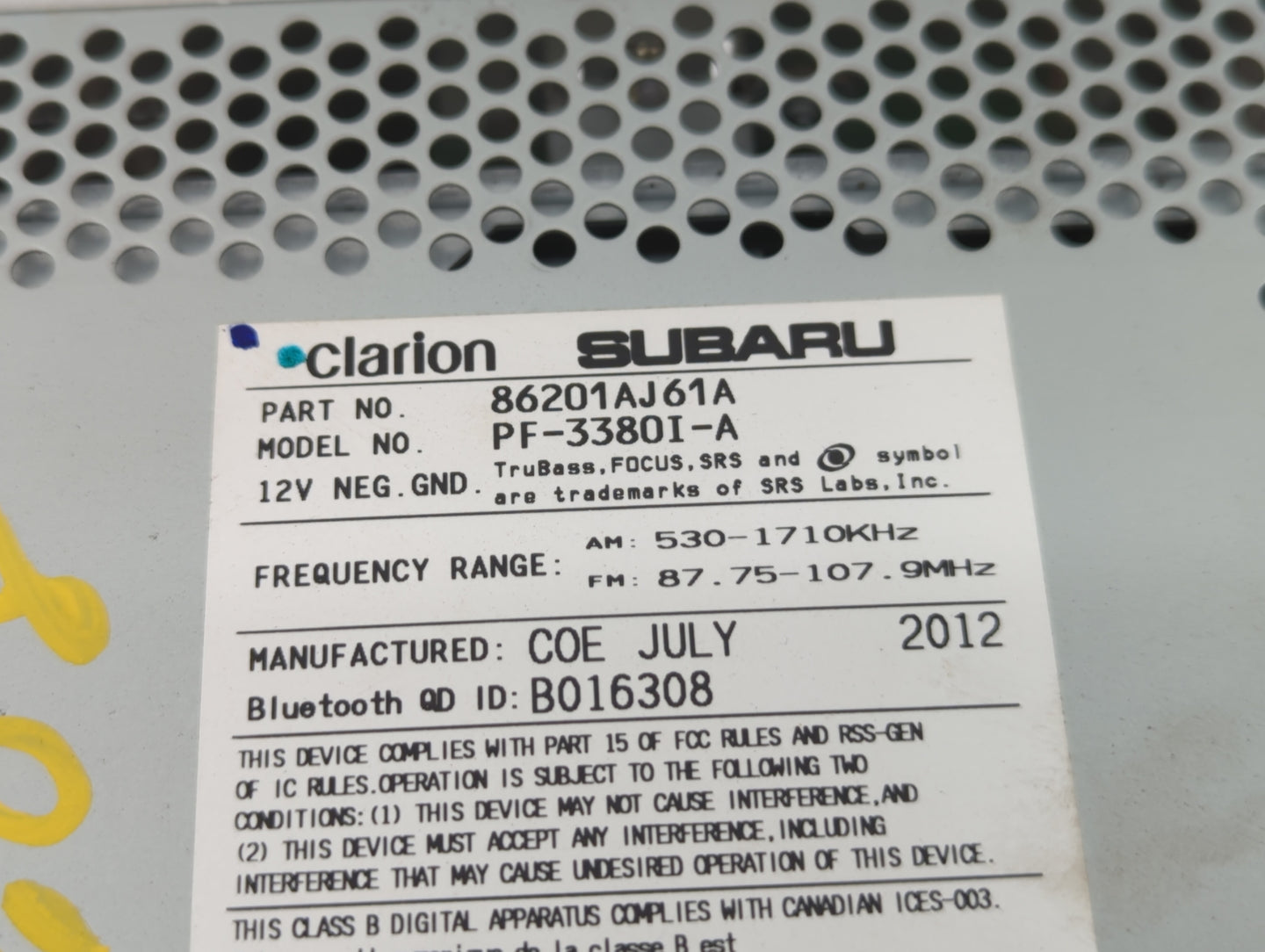 2012-2014 Subaru Legacy Am Fm Cd Player Radio Receiver - Oemusedautoparts1.com