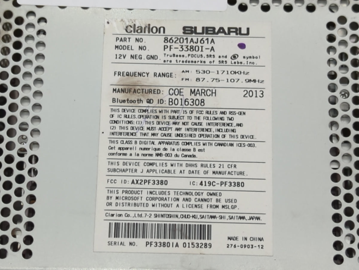 2012-2014 Subaru Legacy Am Fm Cd Player Radio Receiver 554729 - Oemusedautoparts1.com