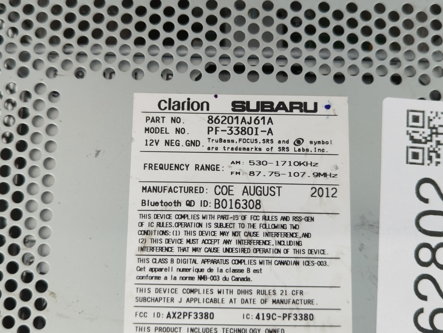 2012-2014 Subaru Legacy Am Fm Cd Player Radio Receiver - Oemusedautoparts1.com