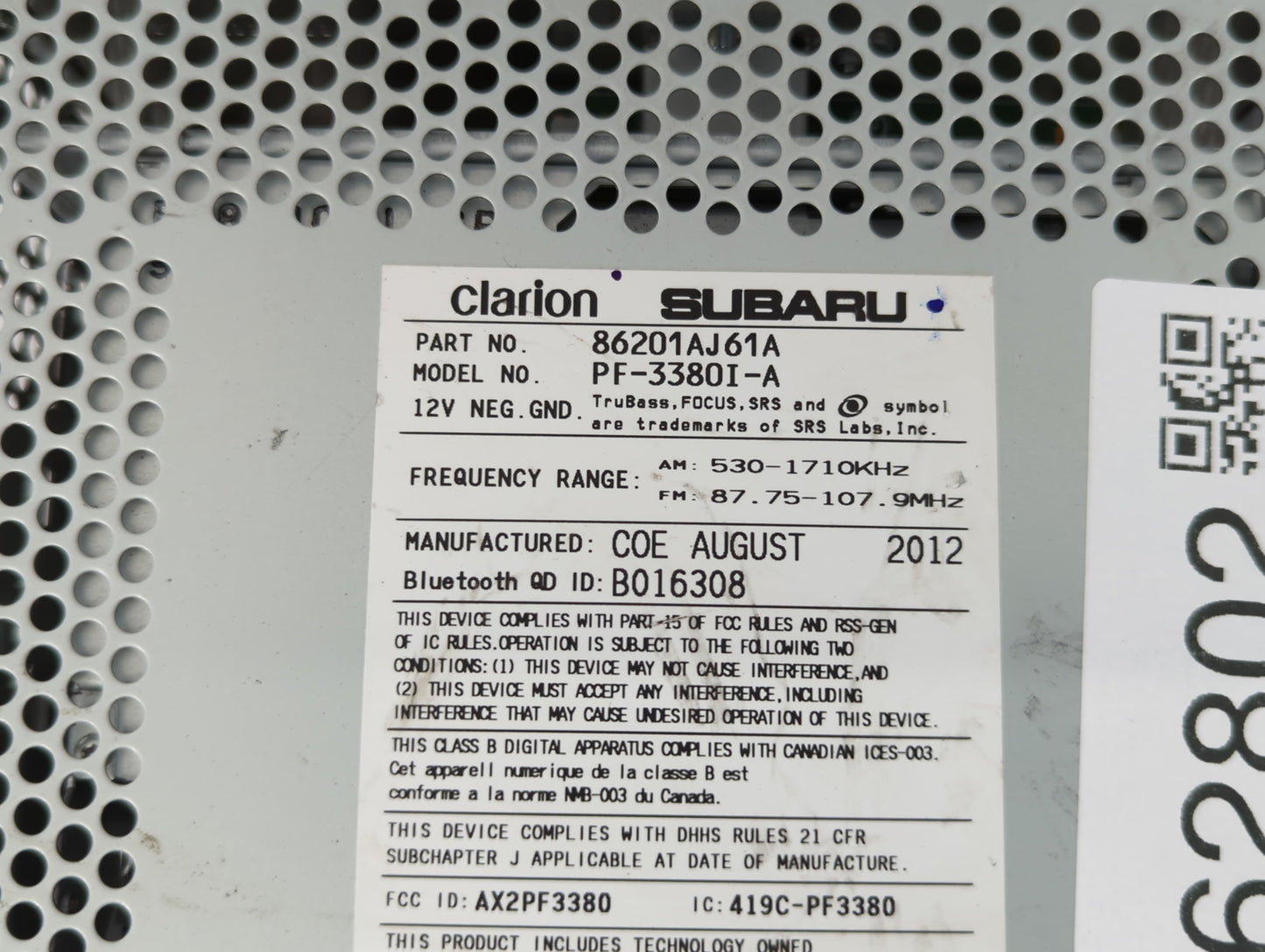 2012-2014 Subaru Legacy Am Fm Cd Player Radio Receiver - Oemusedautoparts1.com