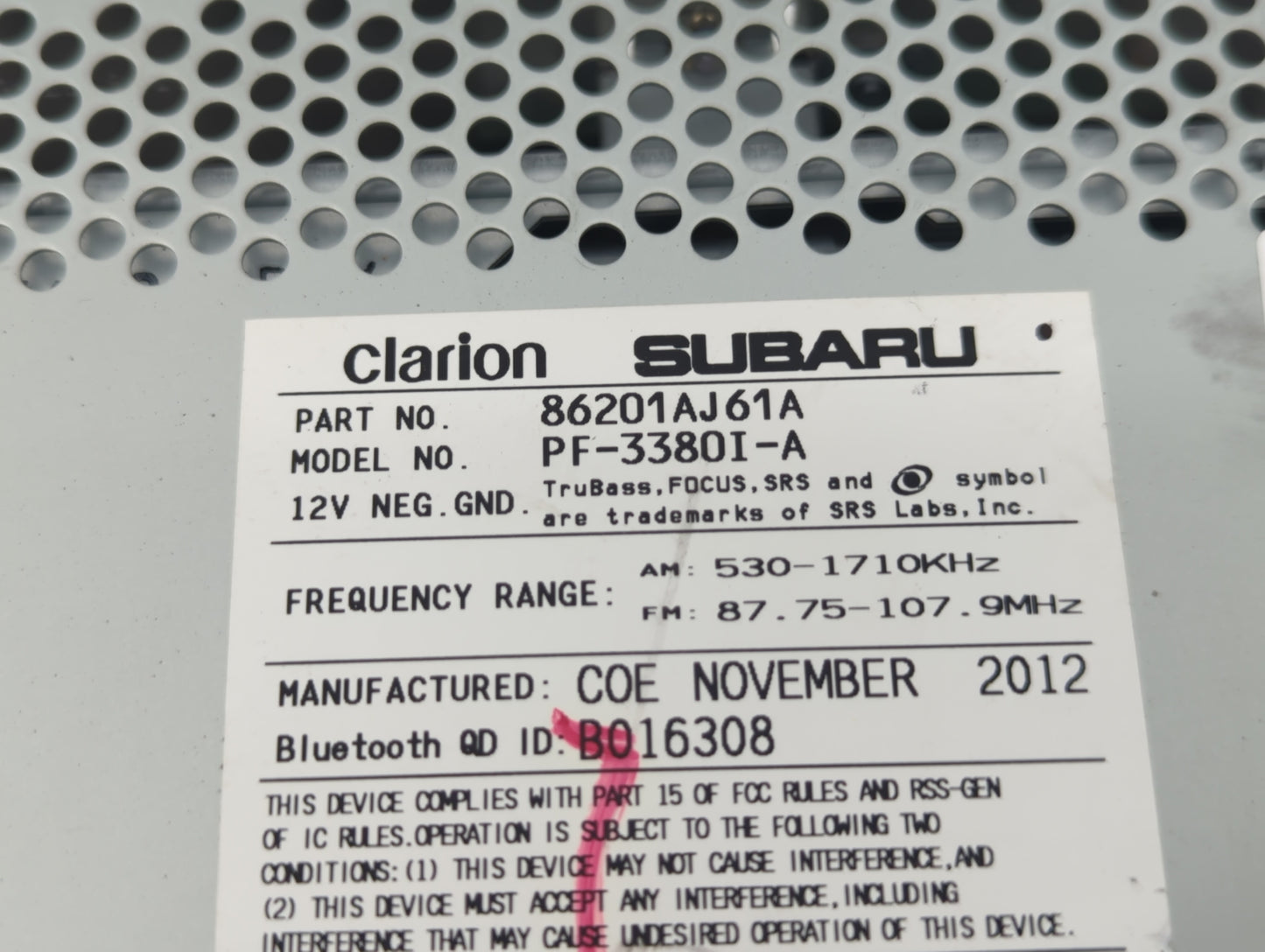 2012-2014 Subaru Legacy Radio AM FM Cd Player Receiver Replacement P/N:86201AJ61A Fits Fits 2012 2013 2014 OEM Used Auto Par