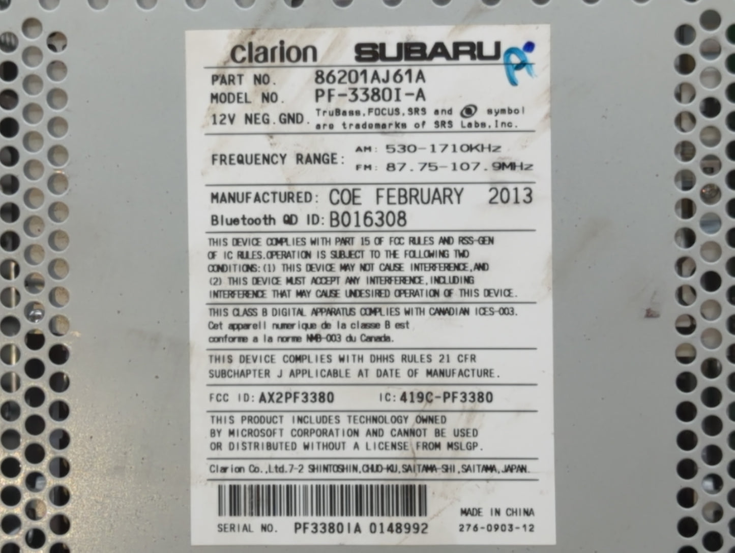 2012-2014 Subaru Legacy Am Fm Cd Player Radio Receiver - Oemusedautoparts1.com