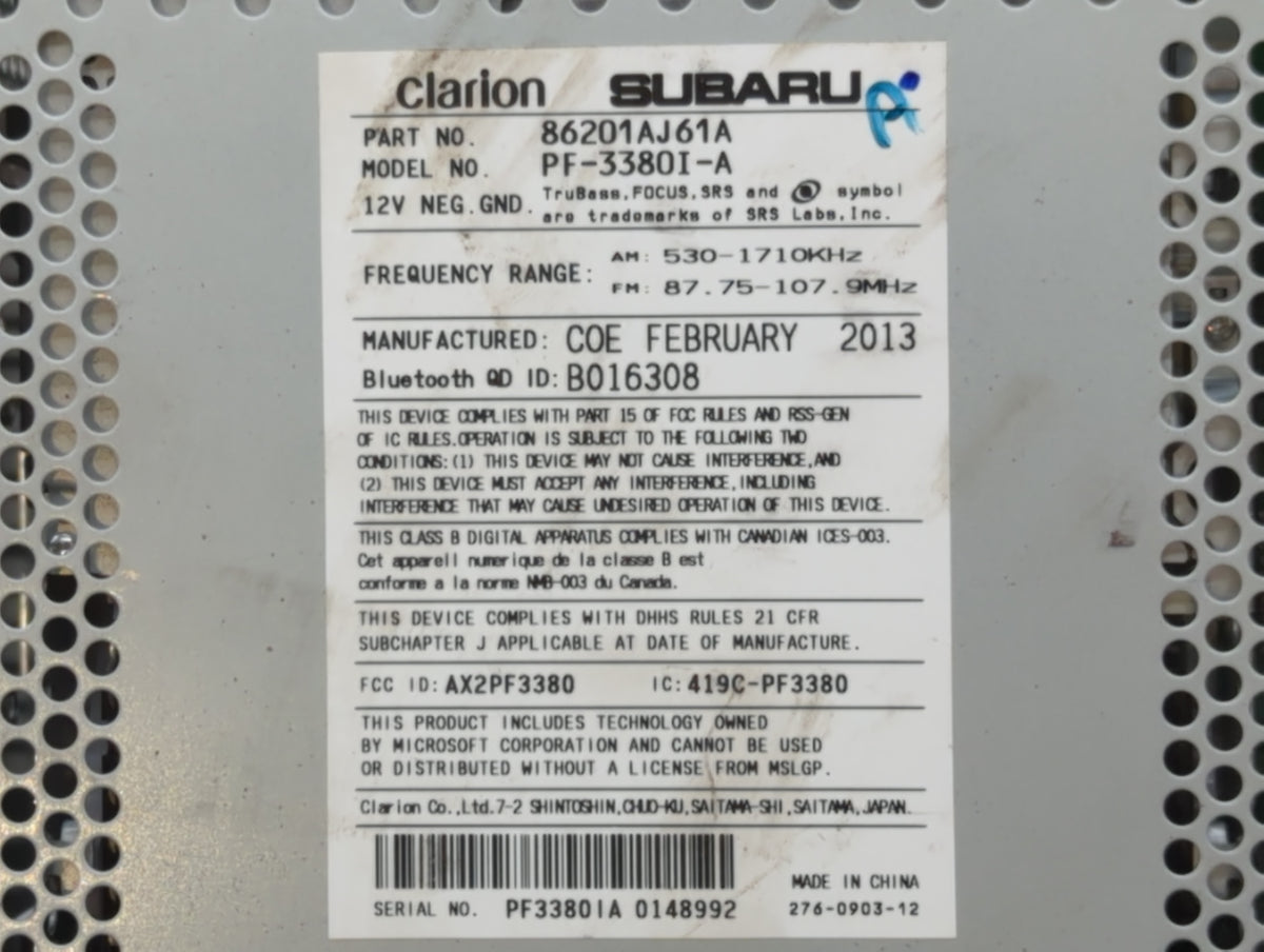 2012-2014 Subaru Legacy Am Fm Cd Player Radio Receiver 572677 - Oemusedautoparts1.com