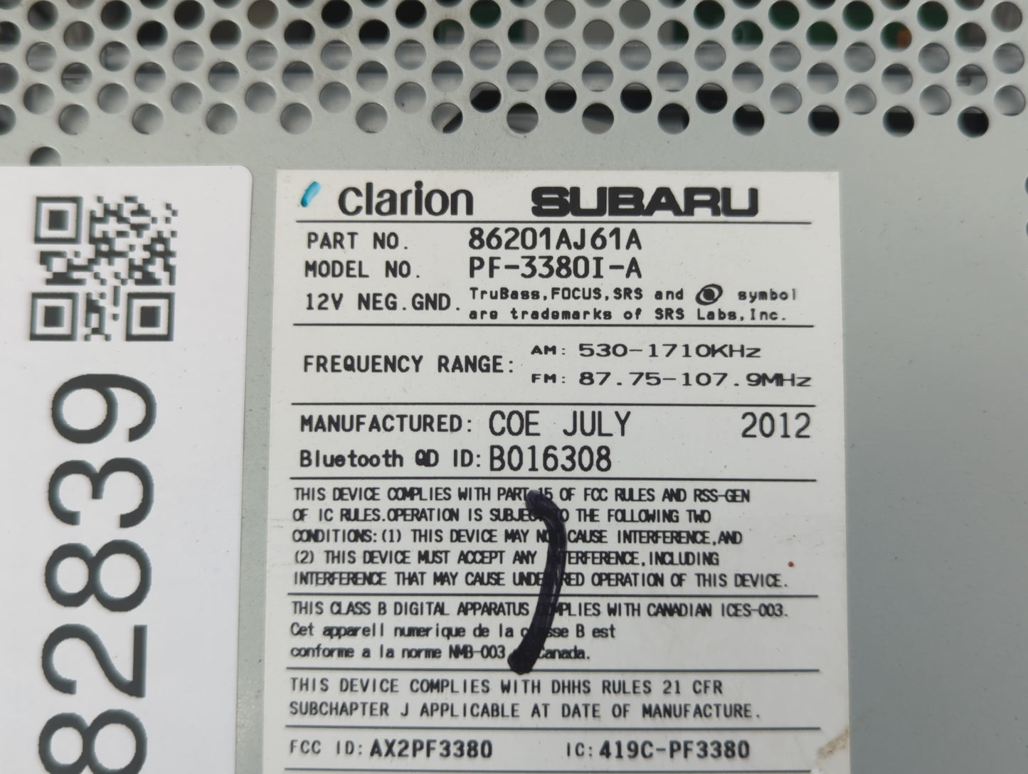 2012-2014 Subaru Legacy Am Fm Cd Player Radio Receiver - Oemusedautoparts1.com