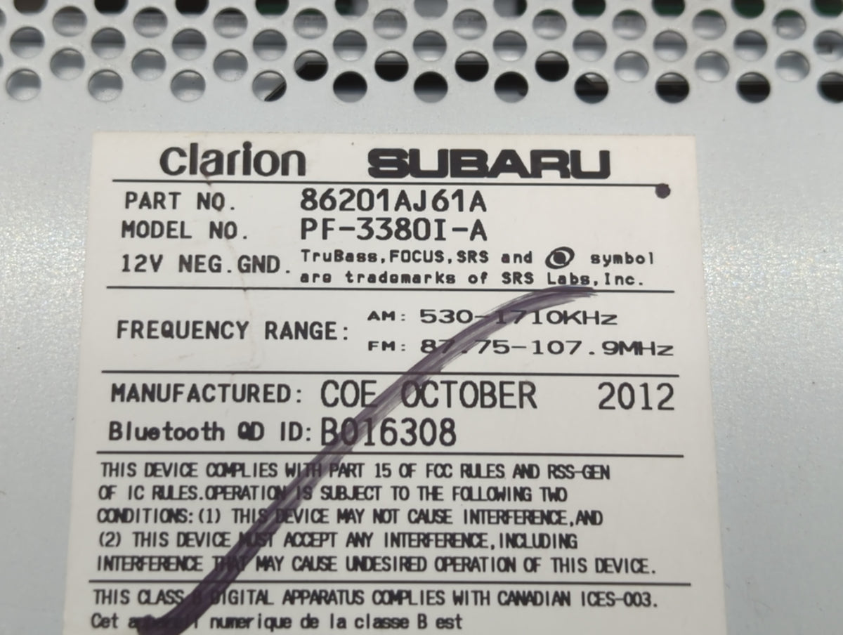 2012-2014 Subaru Legacy Am Fm Cd Player Radio Receiver 729665 - Oemusedautoparts1.com