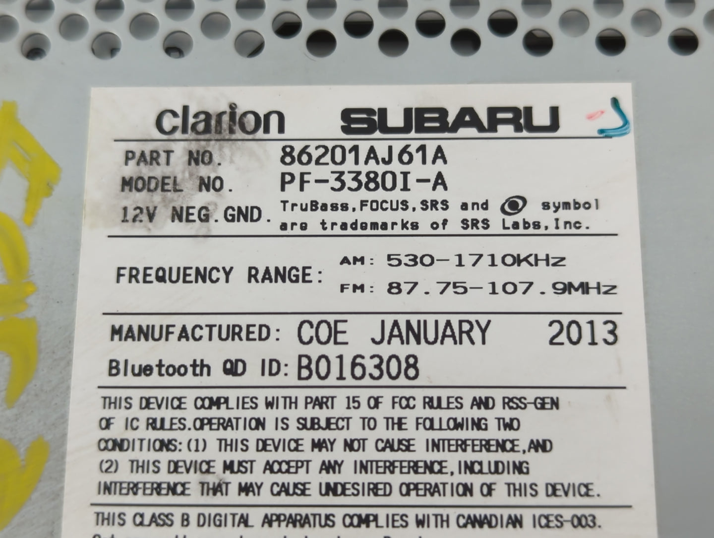 2012-2014 Subaru Legacy Radio AM FM Cd Player Receiver Replacement P/N:86201AJ61A Fits Fits 2012 2013 2014 OEM Used Auto Par