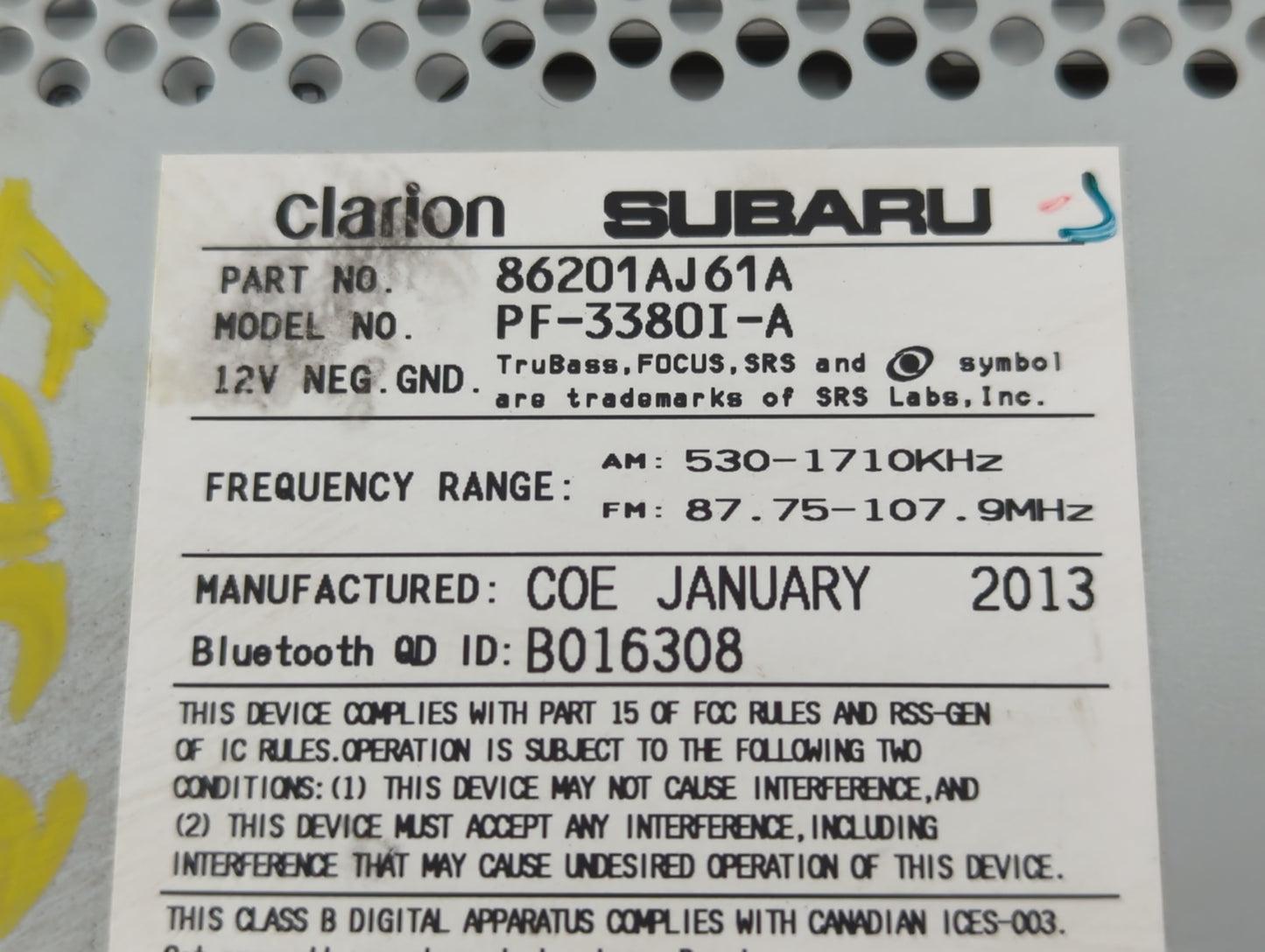 2012-2014 Subaru Legacy Radio AM FM Cd Player Receiver Replacement P/N:86201AJ61A Fits Fits 2012 2013 2014 OEM Used Auto Par