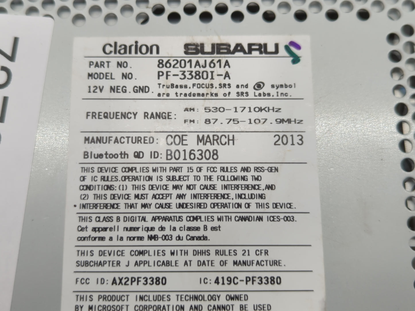 2012-2014 Subaru Legacy Radio AM FM Cd Player Receiver Replacement P/N:86201AJ61A Fits Fits 2012 2013 2014 OEM Used Auto Par