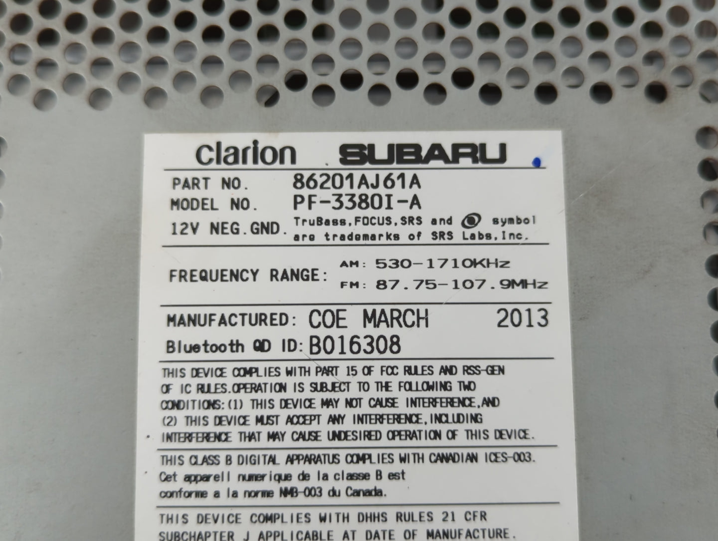2012-2014 Subaru Legacy Am Fm Cd Player Radio Receiver - Oemusedautoparts1.com