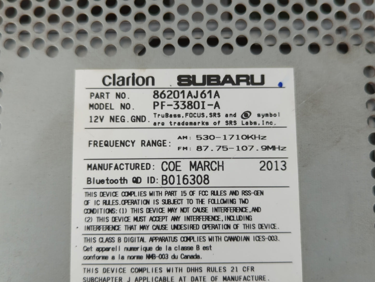 2012-2014 Subaru Legacy Am Fm Cd Player Radio Receiver - Oemusedautoparts1.com