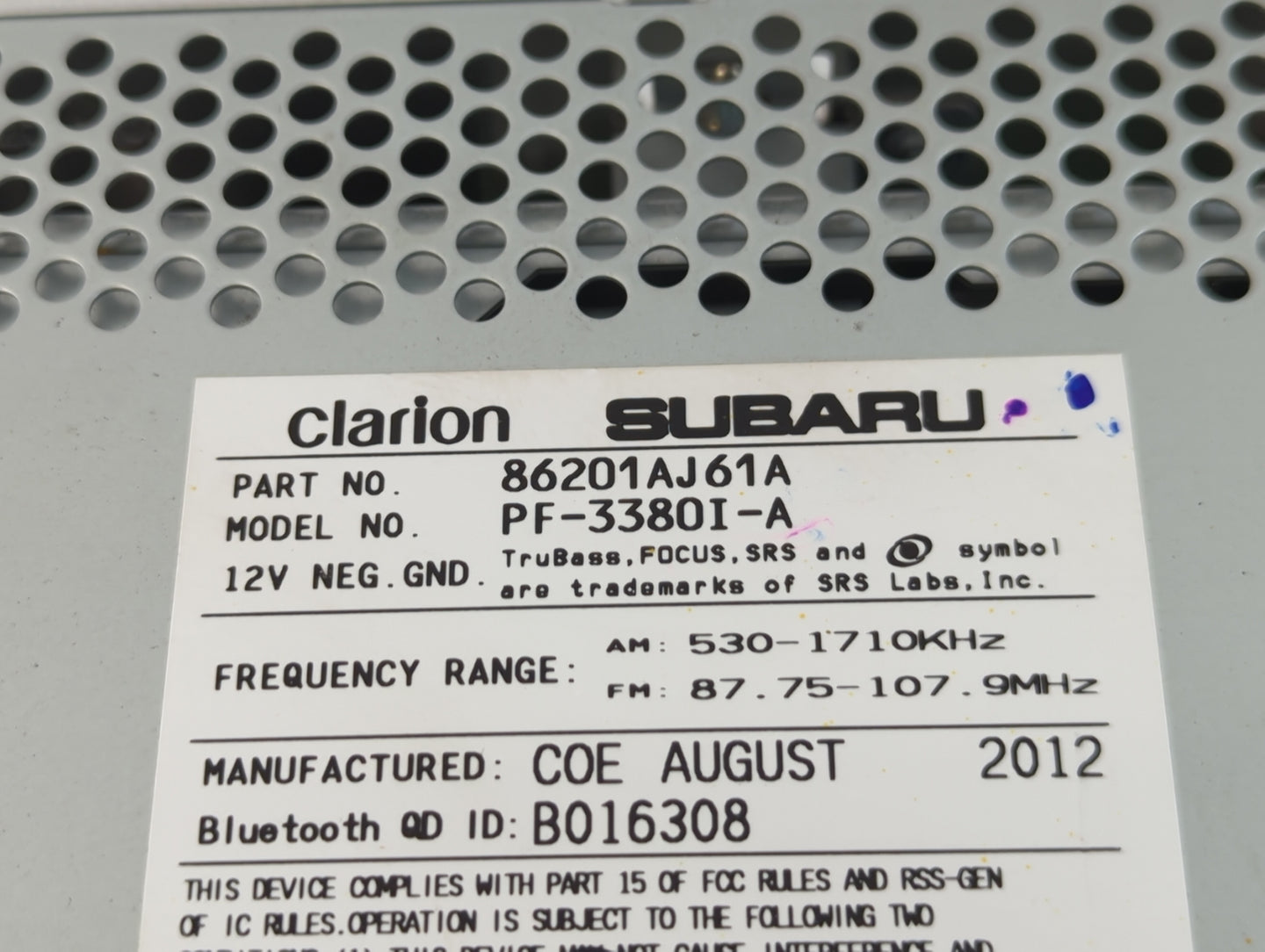 2012-2014 Subaru Legacy Am Fm Cd Player Radio Receiver - Oemusedautoparts1.com