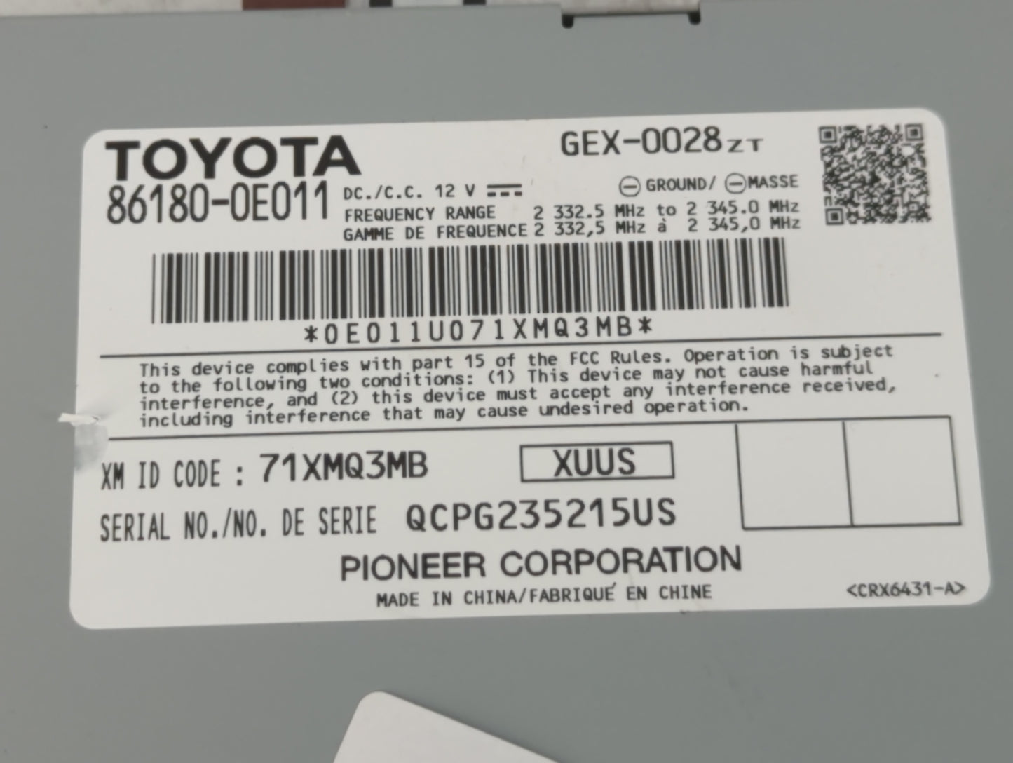 2012-2015 Toyota Camry Radio AM FM Cd Player Receiver Replacement P/N:86180-0E011 Fits Fits 2012 2013 2014 2015 OEM Used Aut