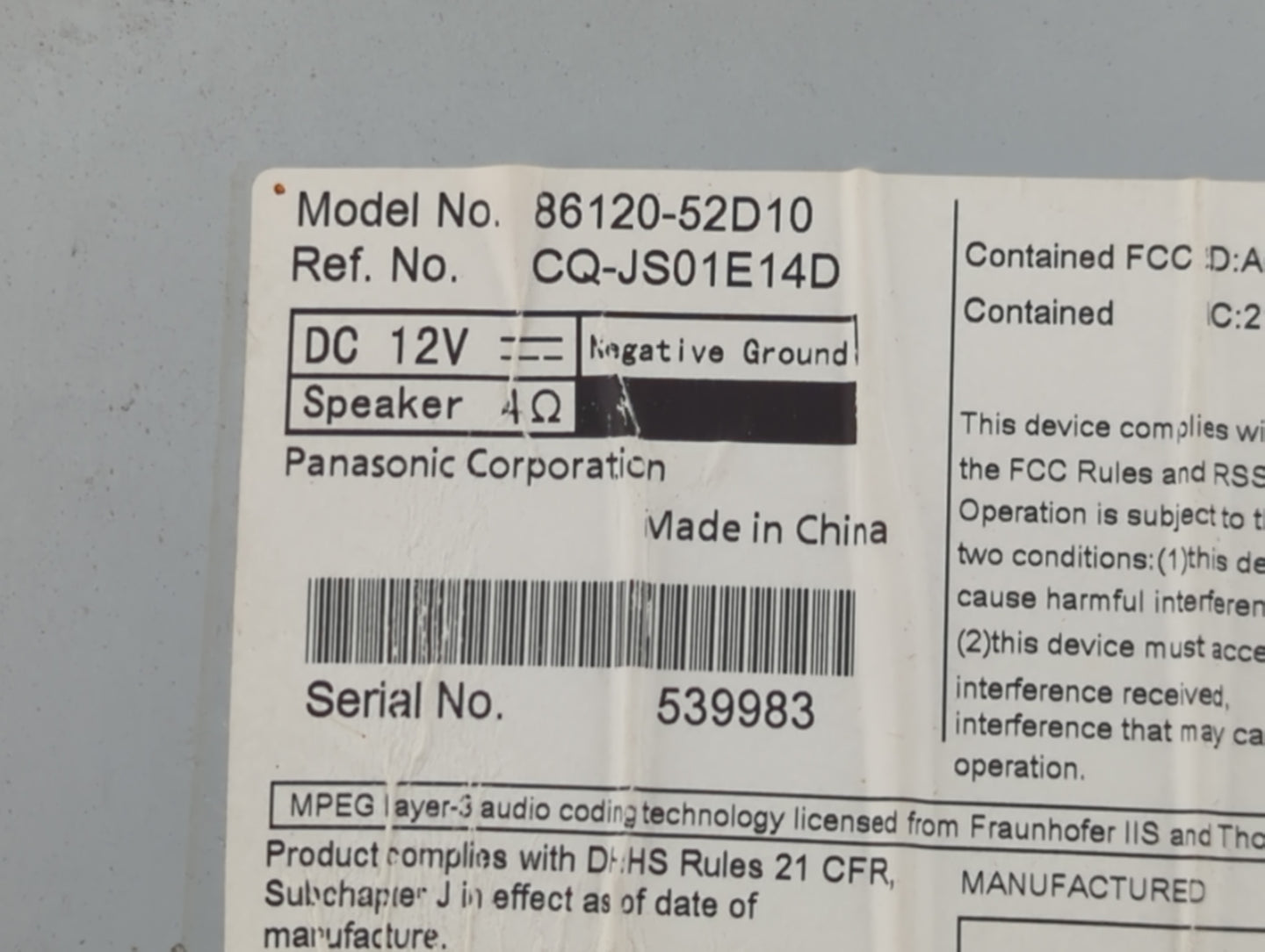 2012-2014 Toyota Prius Radio AM FM Cd Player Receiver Replacement P/N:86120-52D10 Fits Fits 2012 2013 2014 OEM Used Auto Par