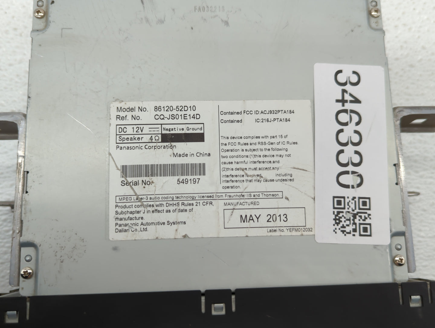 2012-2014 Toyota Prius C Am Fm Cd Player Radio Receiver - Oemusedautoparts1.com