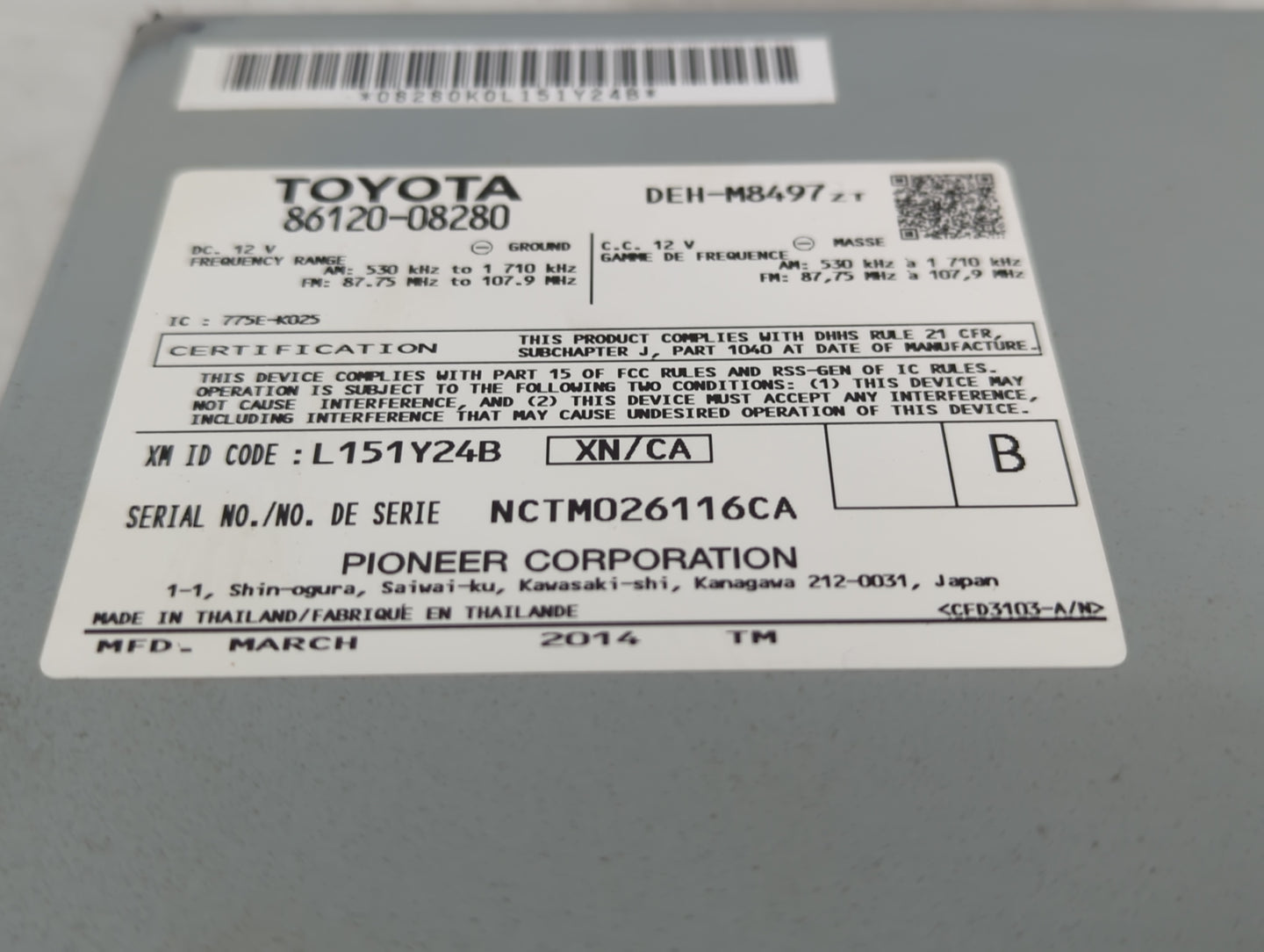 2011-2014 Toyota Sienna Radio AM FM Cd Player Receiver Replacement P/N:86120-08280 Fits Fits 2011 2012 2013 2014 OEM Used Au