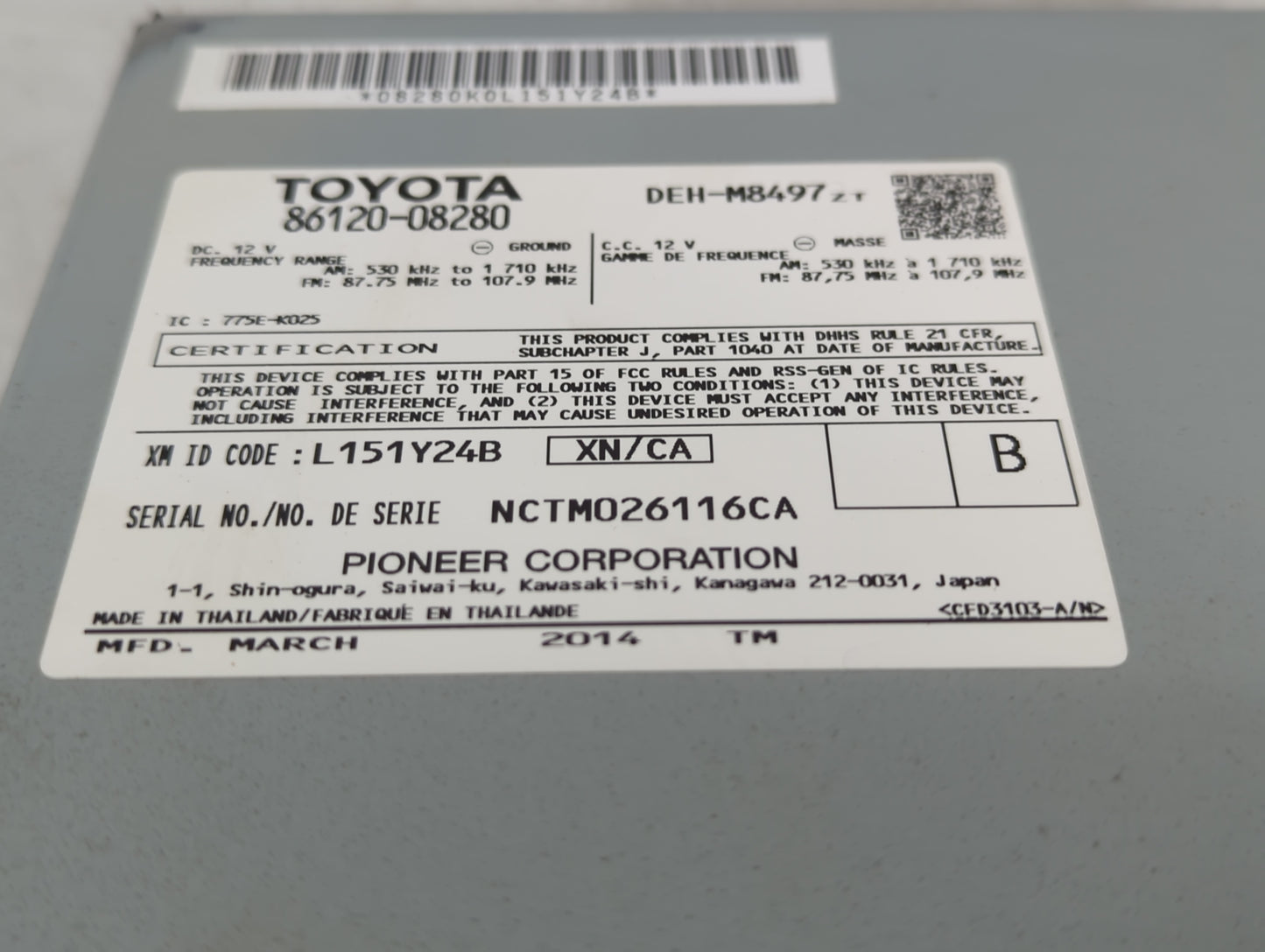 2011-2014 Toyota Sienna Radio AM FM Cd Player Receiver Replacement P/N:86120-08280 Fits Fits 2011 2012 2013 2014 OEM Used Au