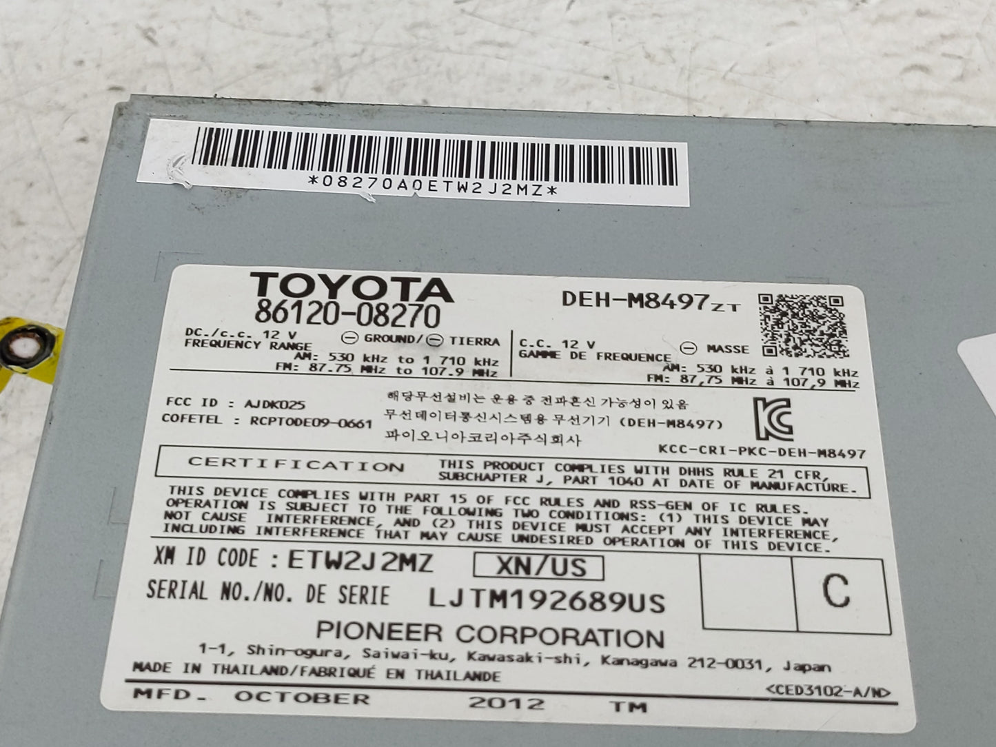 2011-2014 Toyota Sienna Radio AM FM Cd Player Receiver Replacement P/N:86120-08270 Fits Fits 2011 2012 2013 2014 OEM Used Au