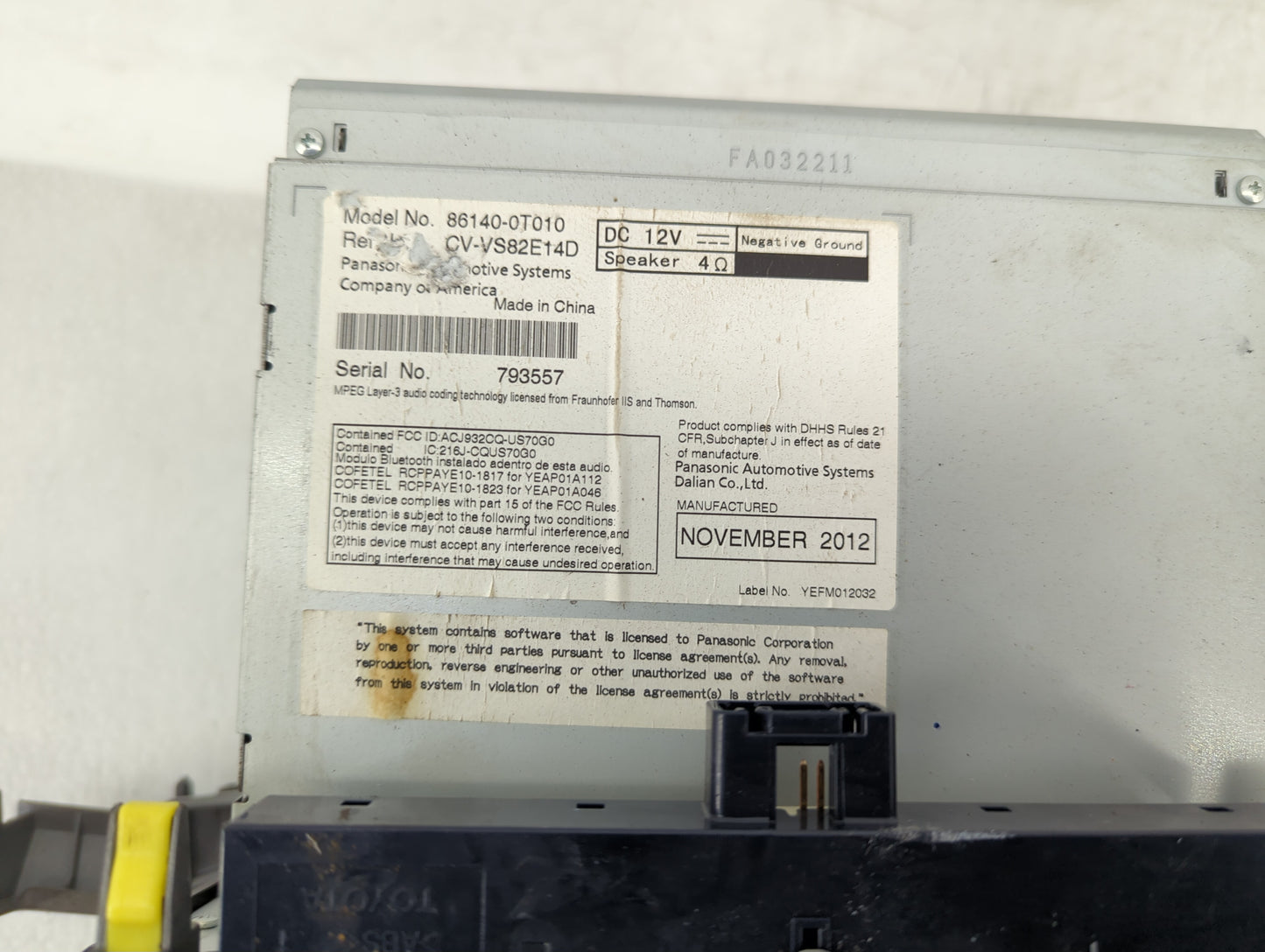 2013-2014 Toyota Venza Radio AM FM Cd Player Receiver Replacement P/N:86140-0T010 CV-VS82E14D Fits Fits 2013 2014 OEM Used A